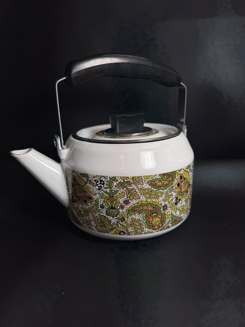 Vintage 1970s Enamel Paisley Tea Kettle