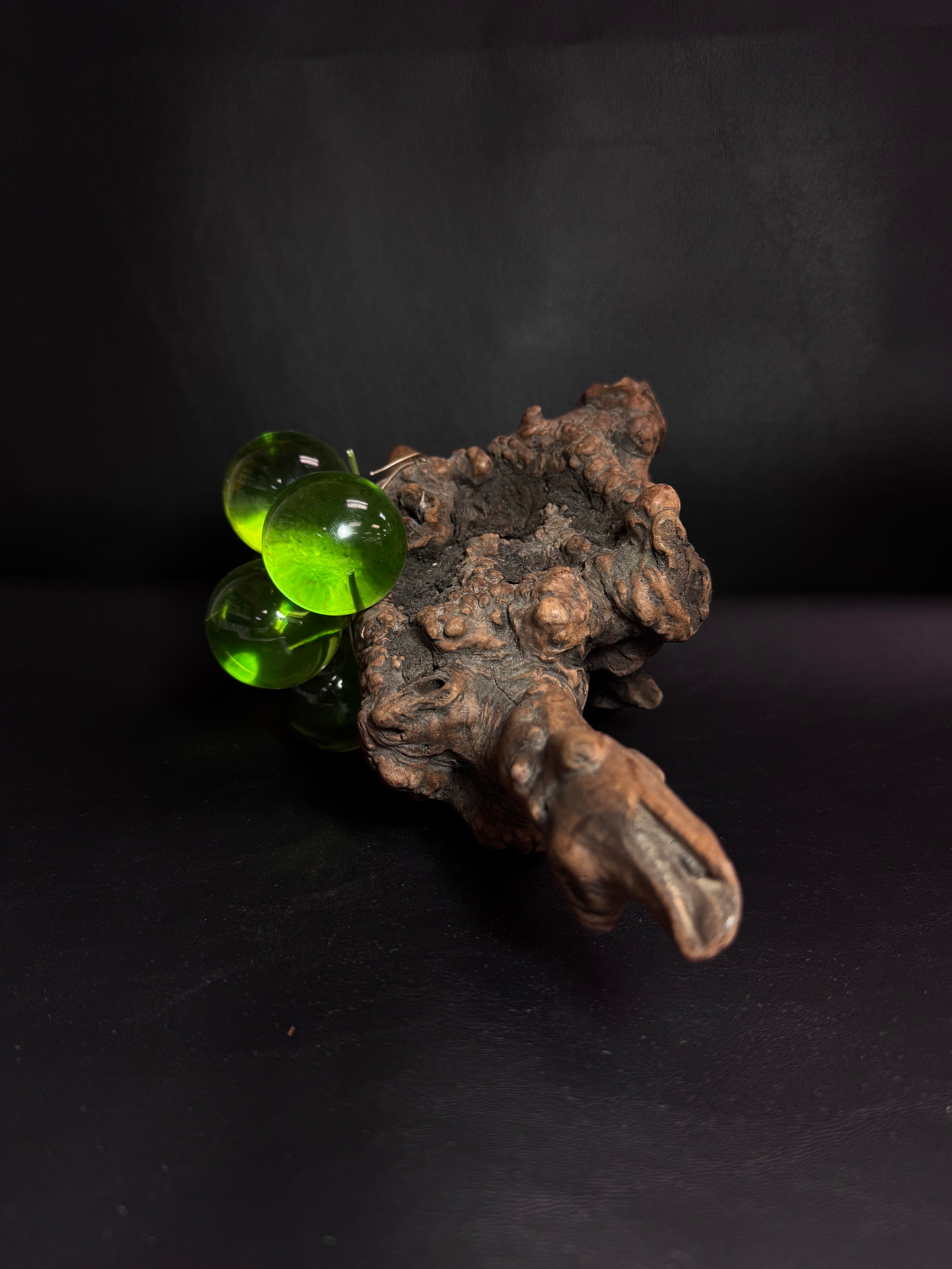 Vintage Green Lucite Grape Cluster on Driftwood