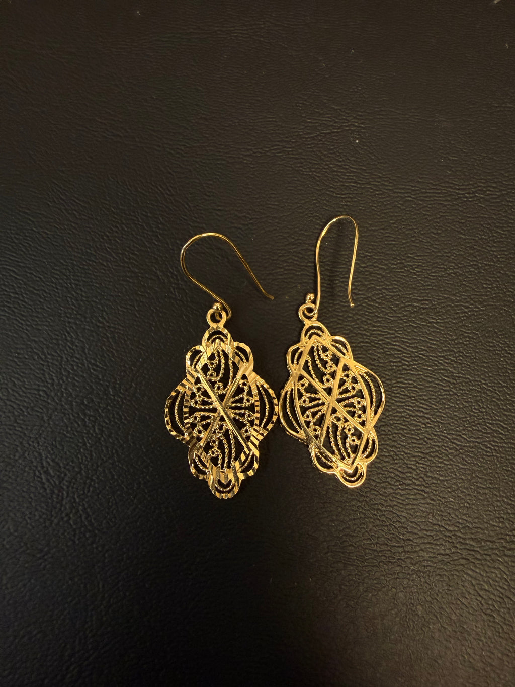 Vintage Sterling Silver Yellow Gold Overlay Filigree Dangle Earrings
