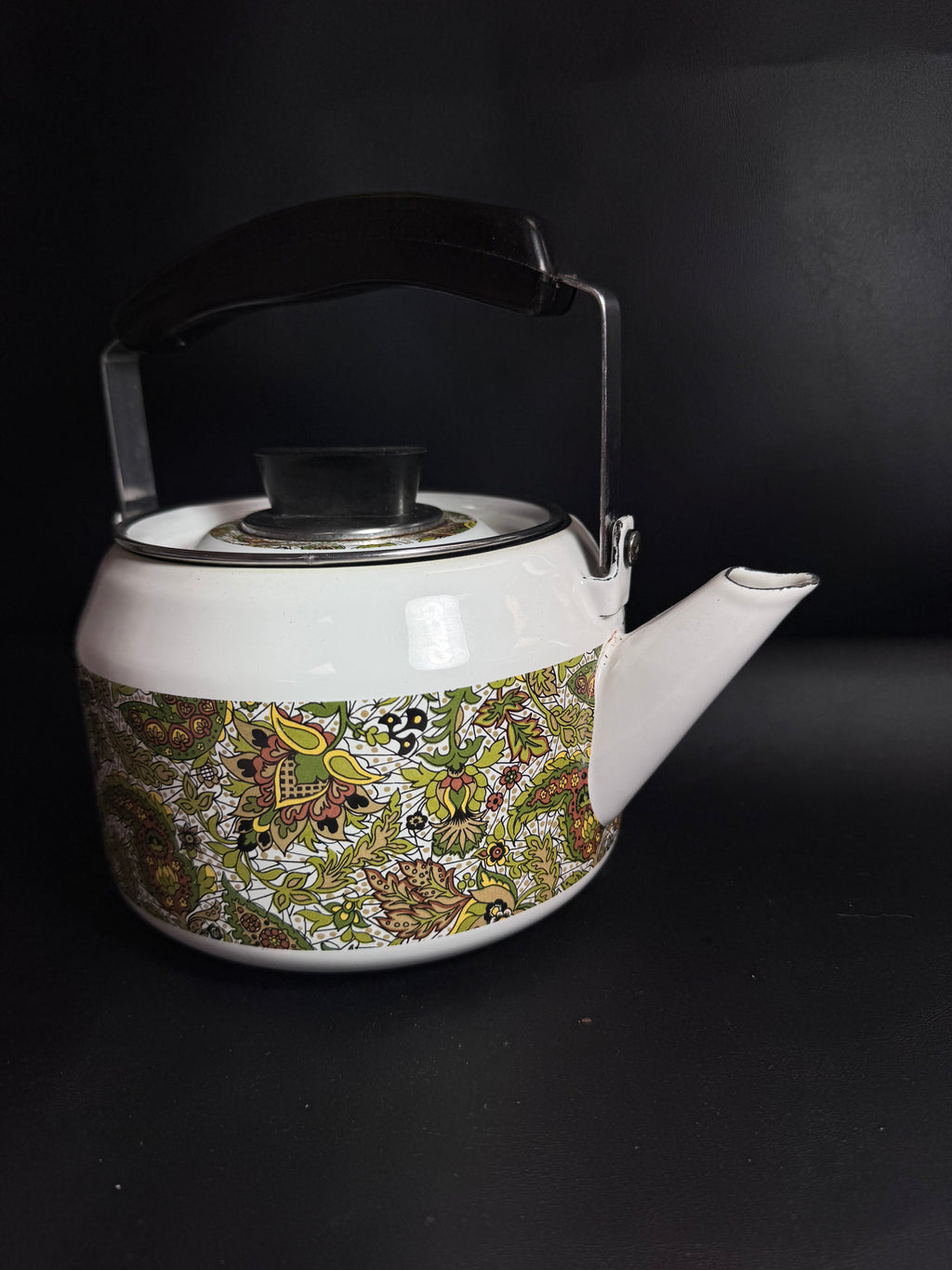 Vintage 1970s Enamel Paisley Tea Kettle