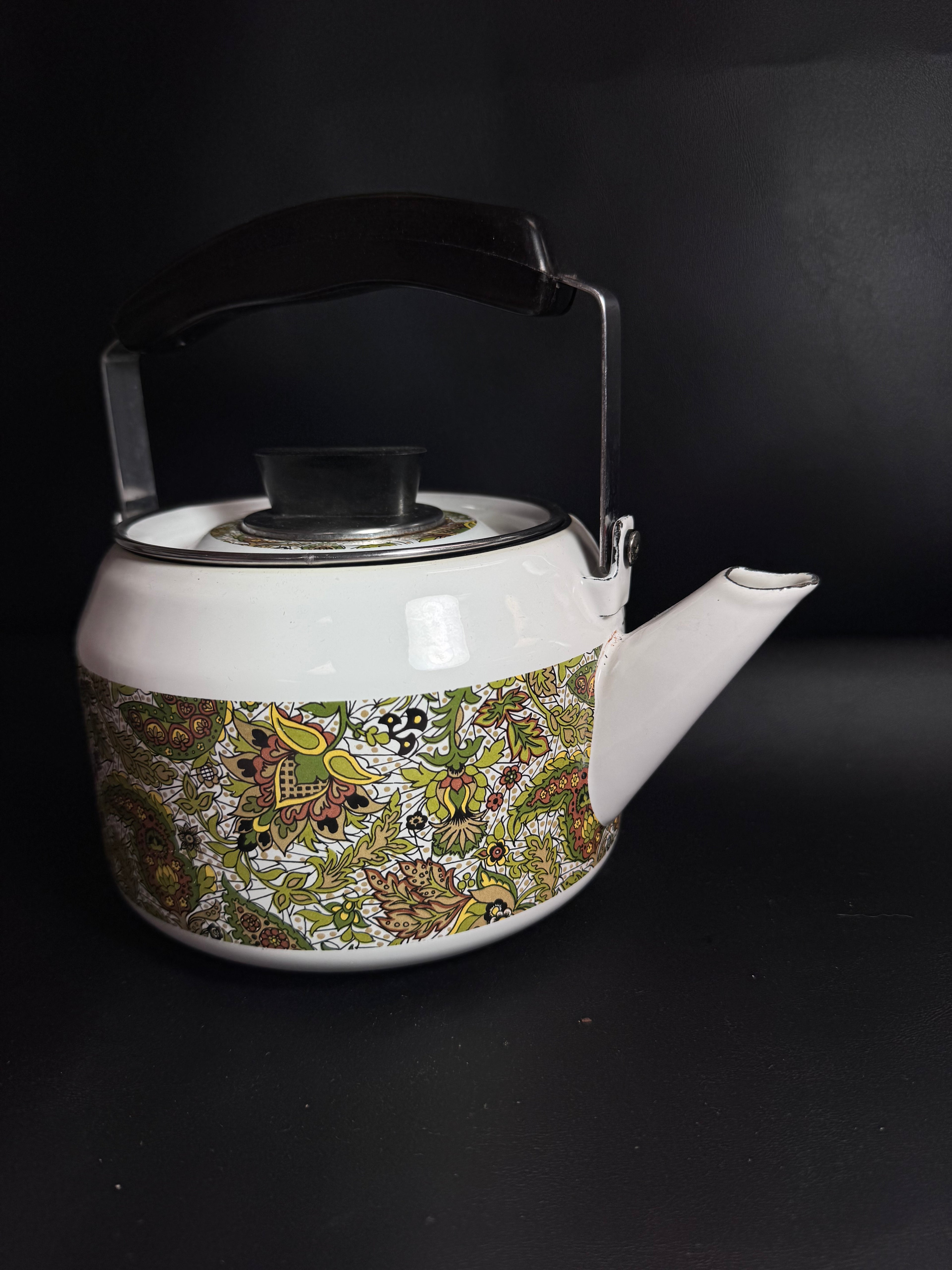 Vintage 1970s Enamel Paisley Tea Kettle