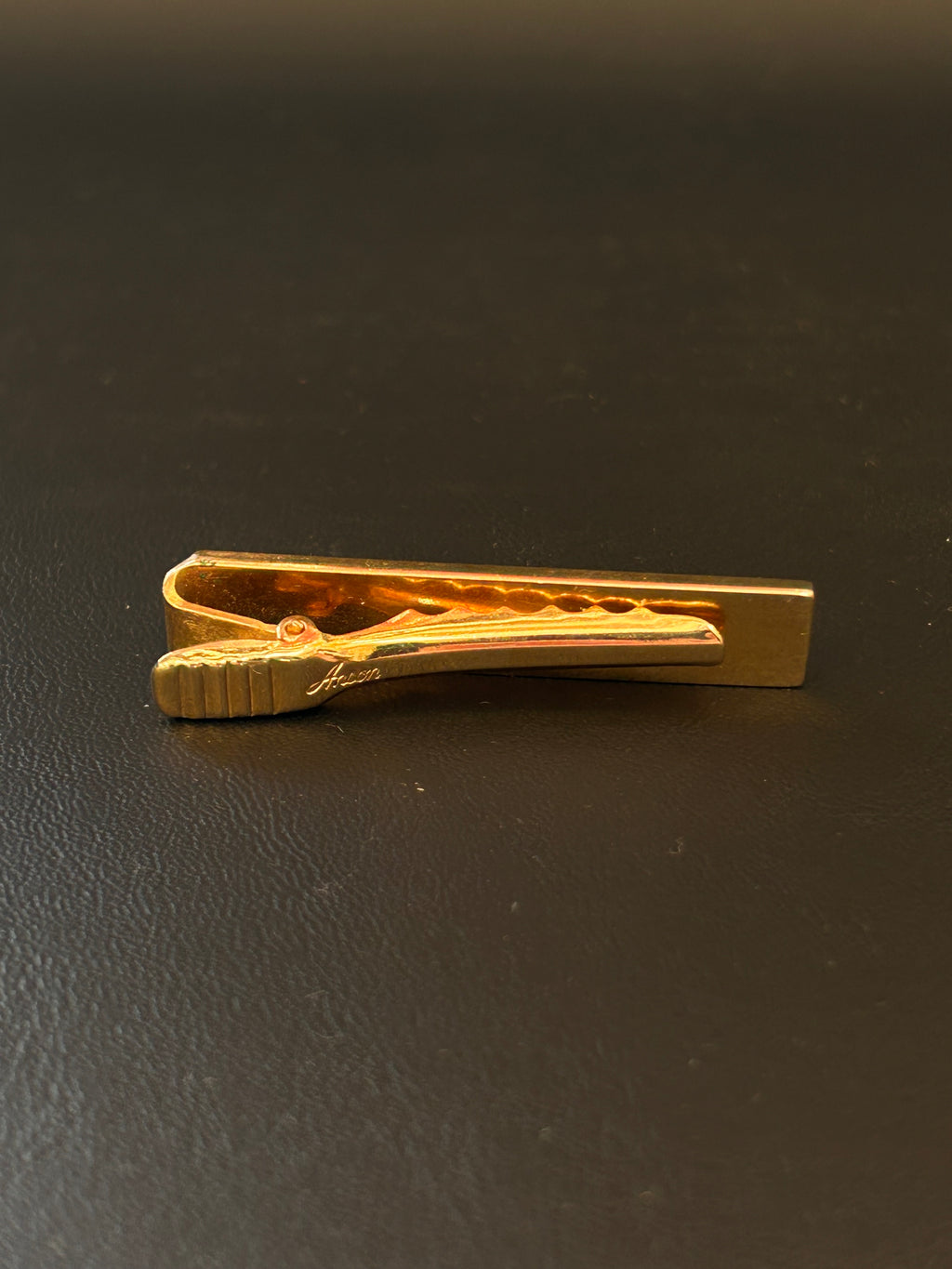 Vintage Anson Gold-Tone & Faux Malachite Tie Bar