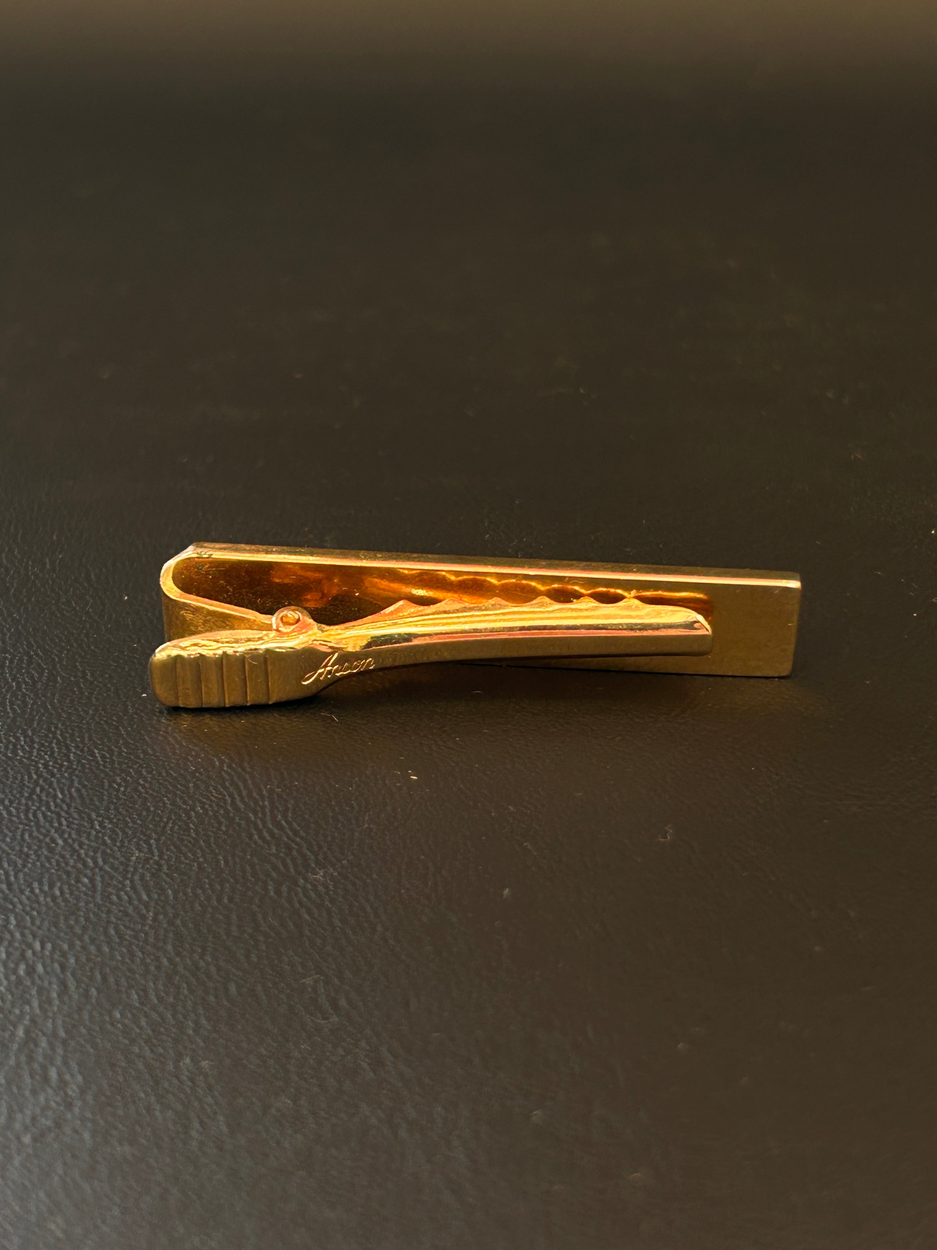 Vintage Anson Gold-Tone & Faux Malachite Tie Bar