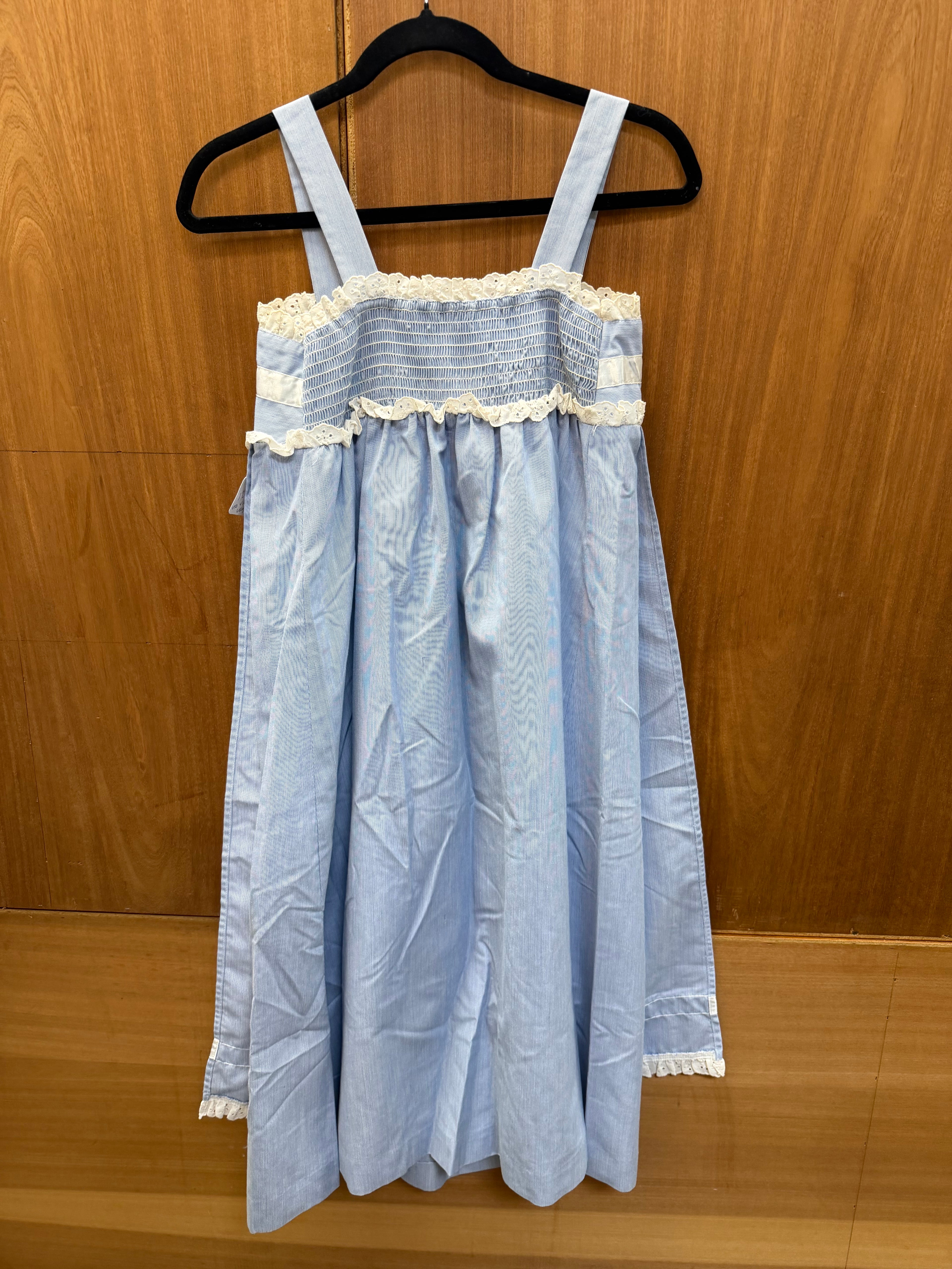 1970s Vicky Vaughn Blue & White Striped Cottagecore Dress