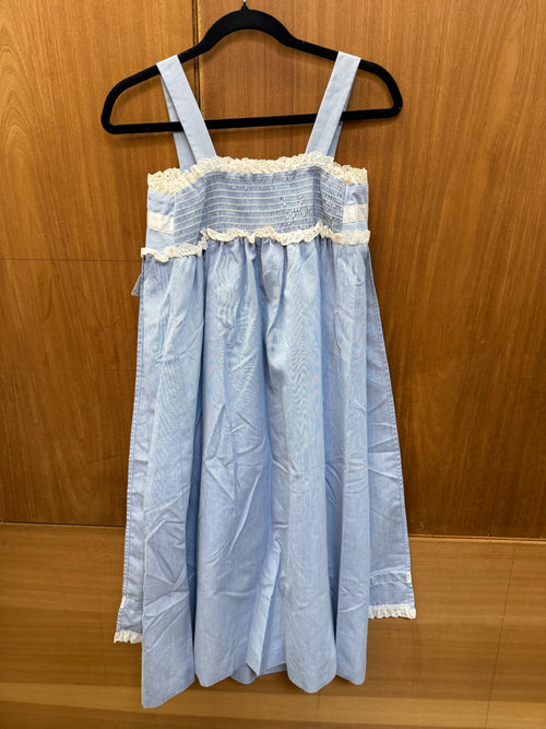 1970s Vicky Vaughn Blue & White Striped Cottagecore Dress