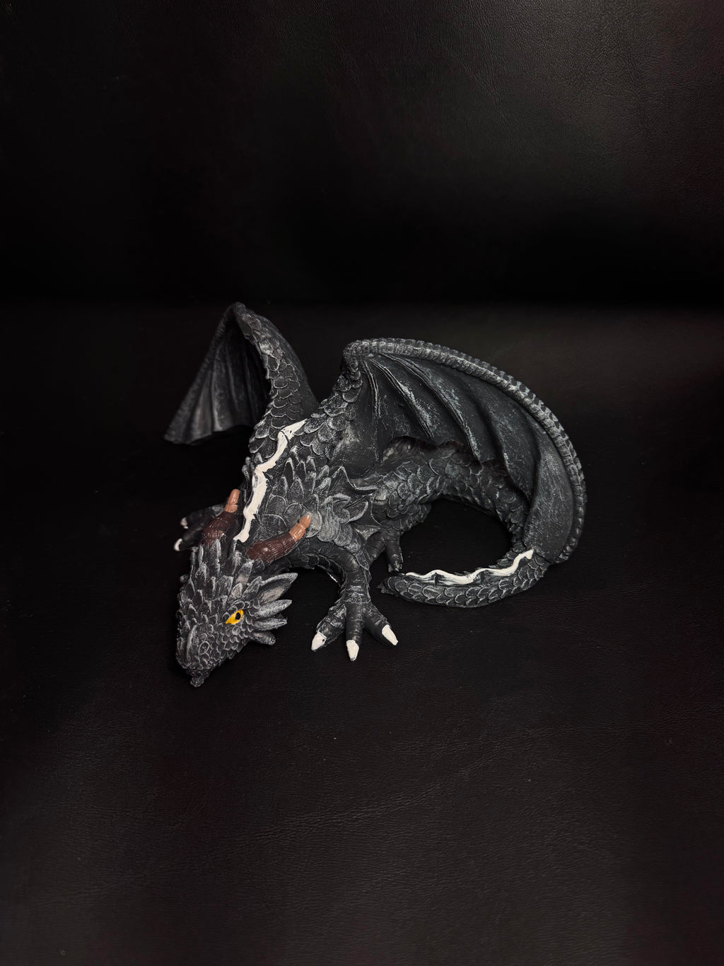 Gothic Black Dragon at Repose – Mythical Guardian Figurine