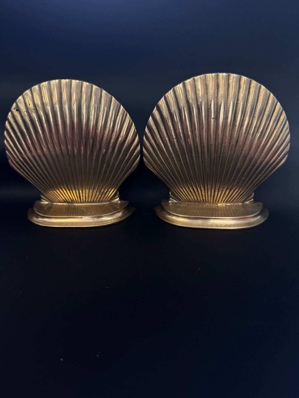 Vintage Solid Brass Scallop Shell Bookends