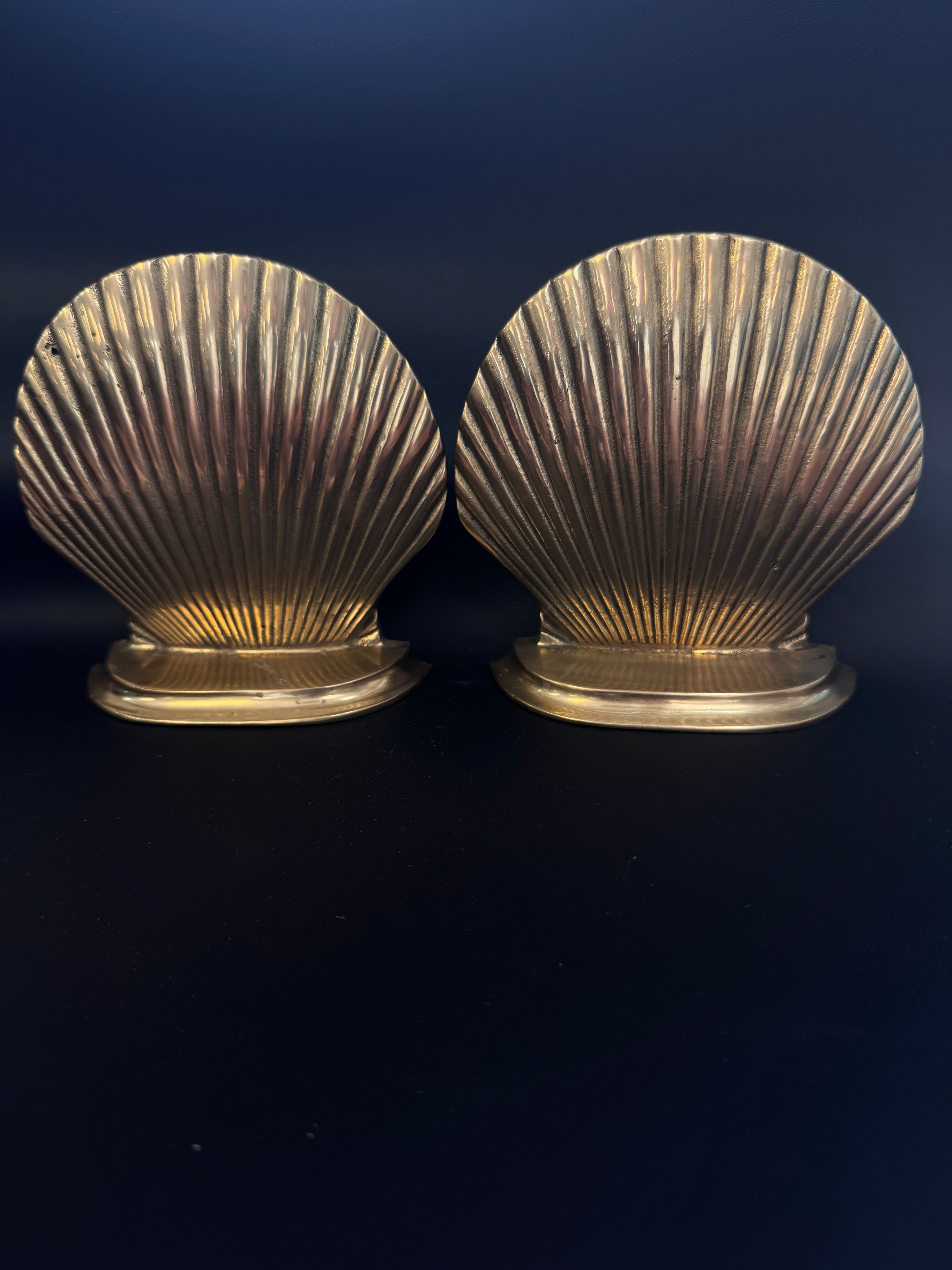 Vintage Solid Brass Scallop Shell Bookends