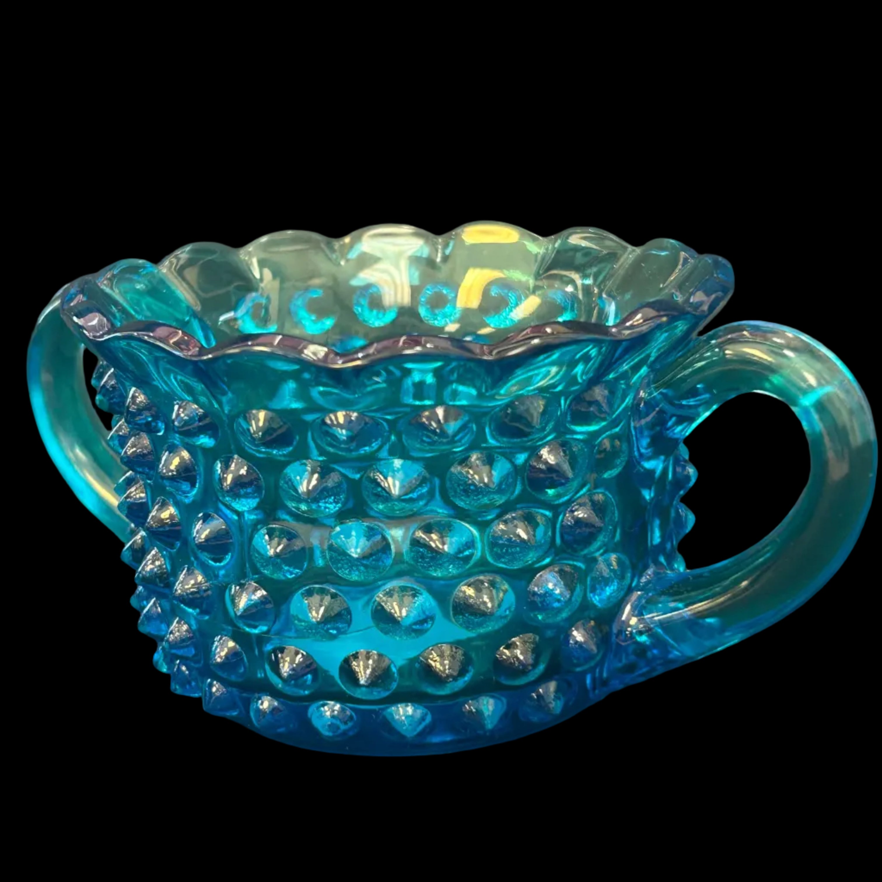 Vintage L.E. Smith Aqua Blue Hobnail Sugar Bowl