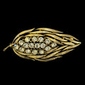 Vintage Lisner Brushed Gold & Rhinestone Leaf Brooch