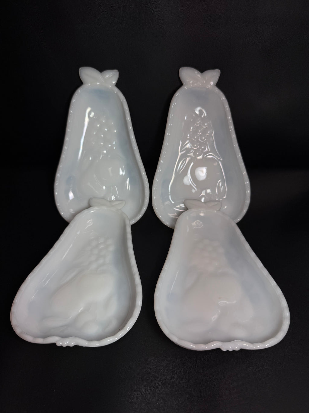 Vintage Moonstone Hobnail Opalescent Glass Pear-Shaped Dishes