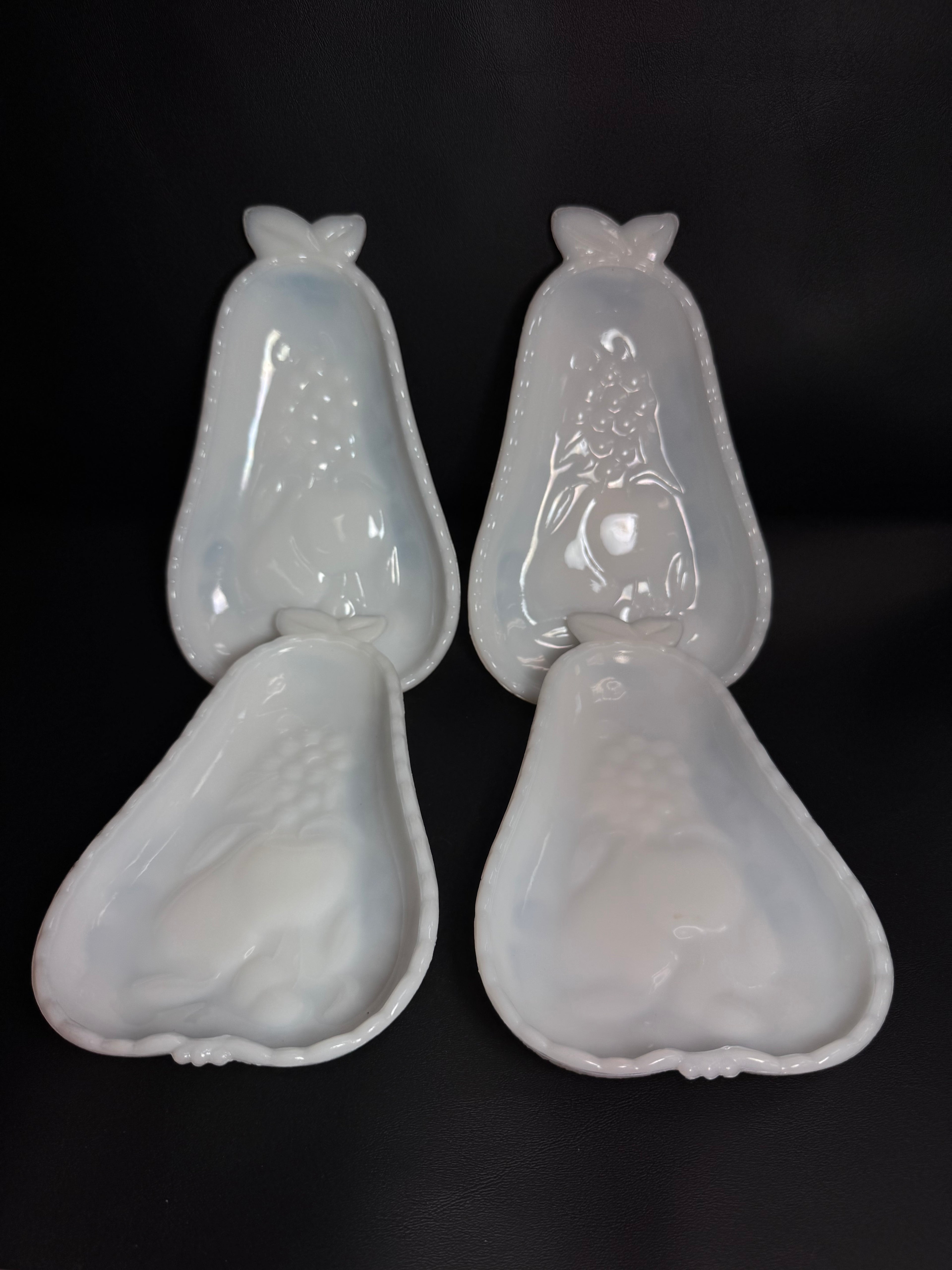 Vintage Moonstone Hobnail Opalescent Glass Pear-Shaped Dishes