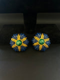 Vintage Blue & Gold Fluted Clip-On Earrings