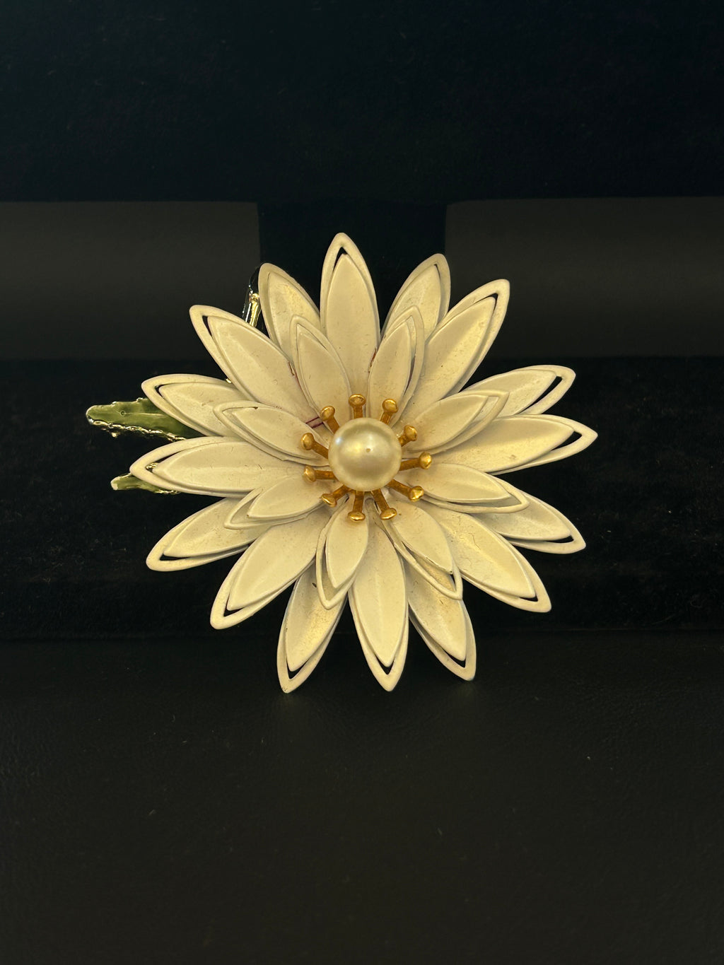 Vintage White Enamel Flower Brooch
