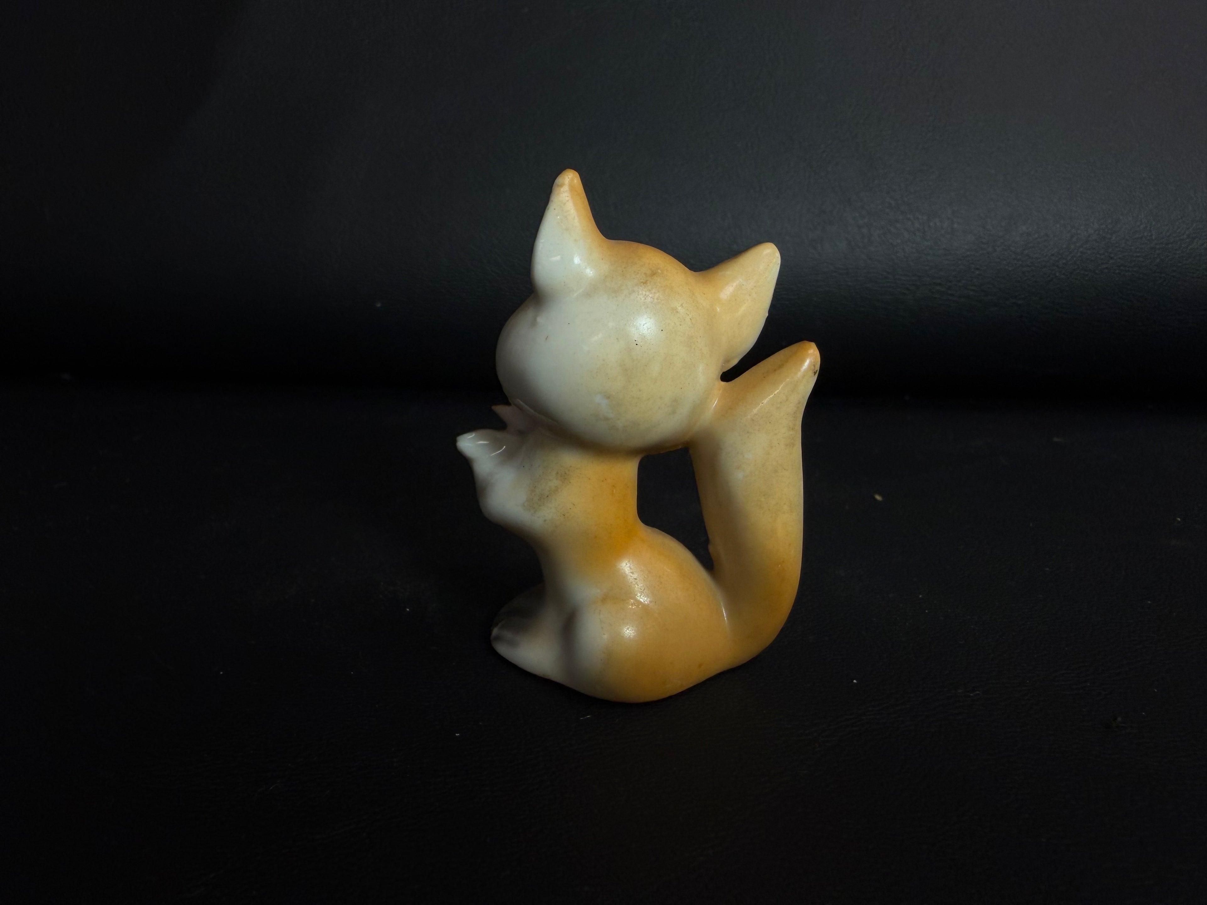 Vintage Porcelain Fox Figurine with Flower – Made in Japan