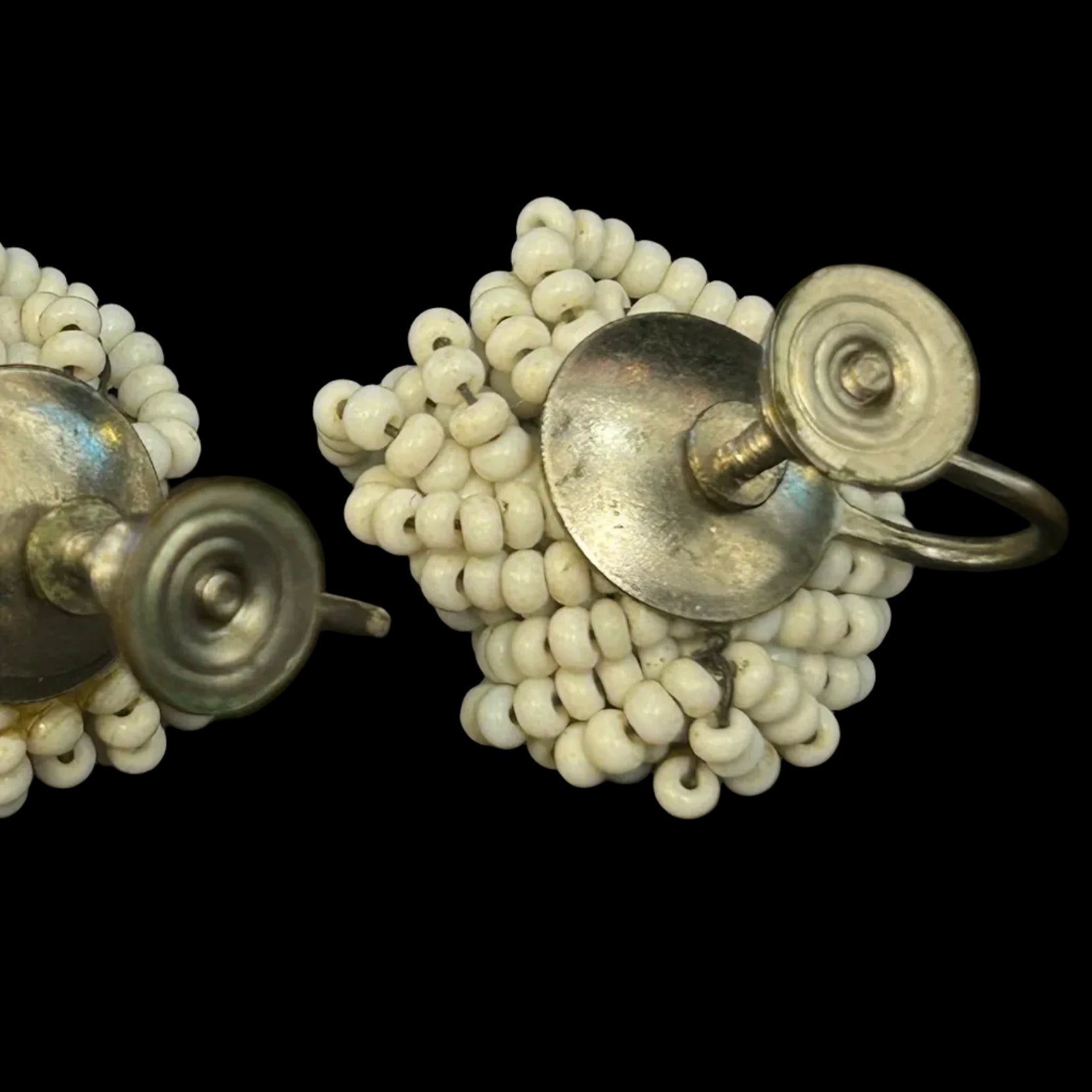 Vintage White Seed Bead Cluster Earrings
