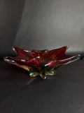 Mid-Century Modern 6-Point Star Art Glass Centerpiece Bowl – Red & Amberina