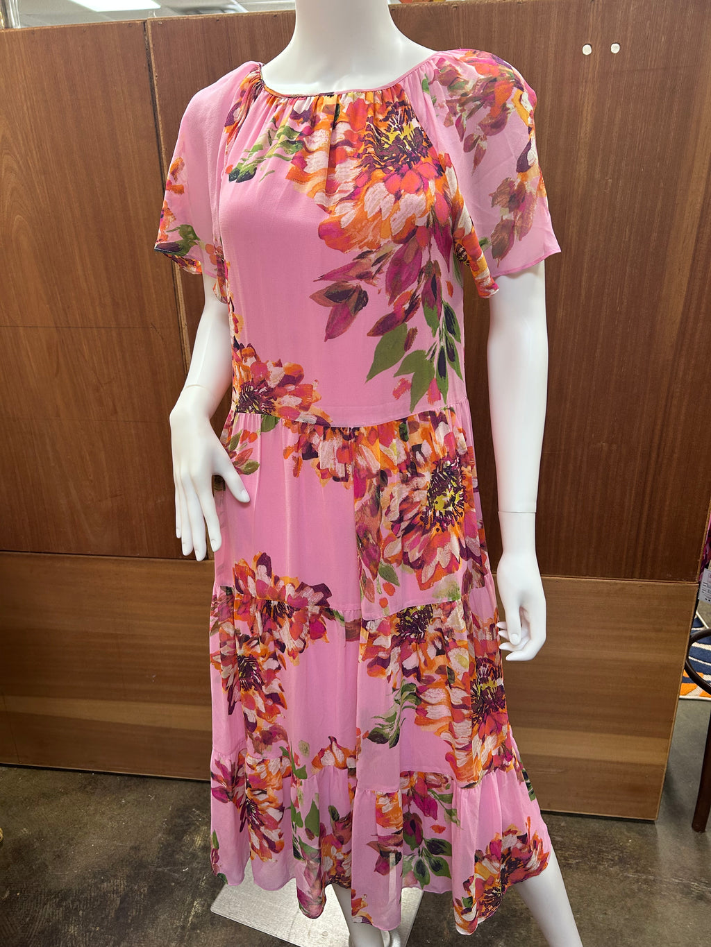 Trina Turk Road Trip Floral Silk A-line Tiered Midi Dress