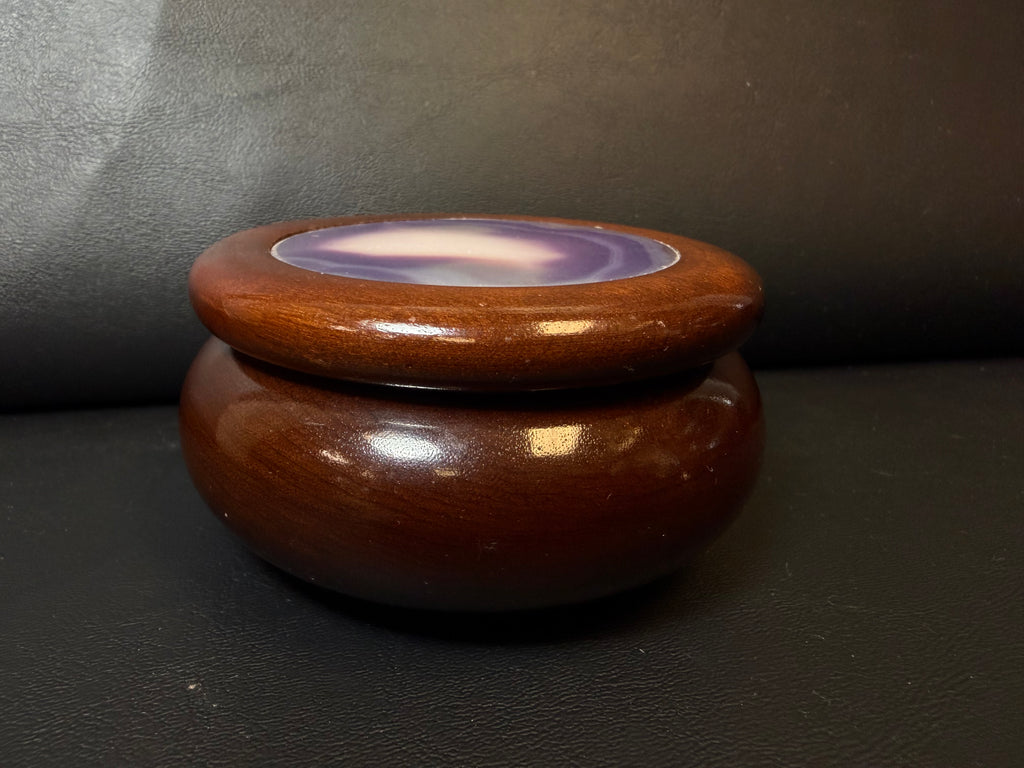 Vintage Brazilian Wood & Polished Agate Inlay Trinket Box – Mid-Century Jewelry/Keepsake Case