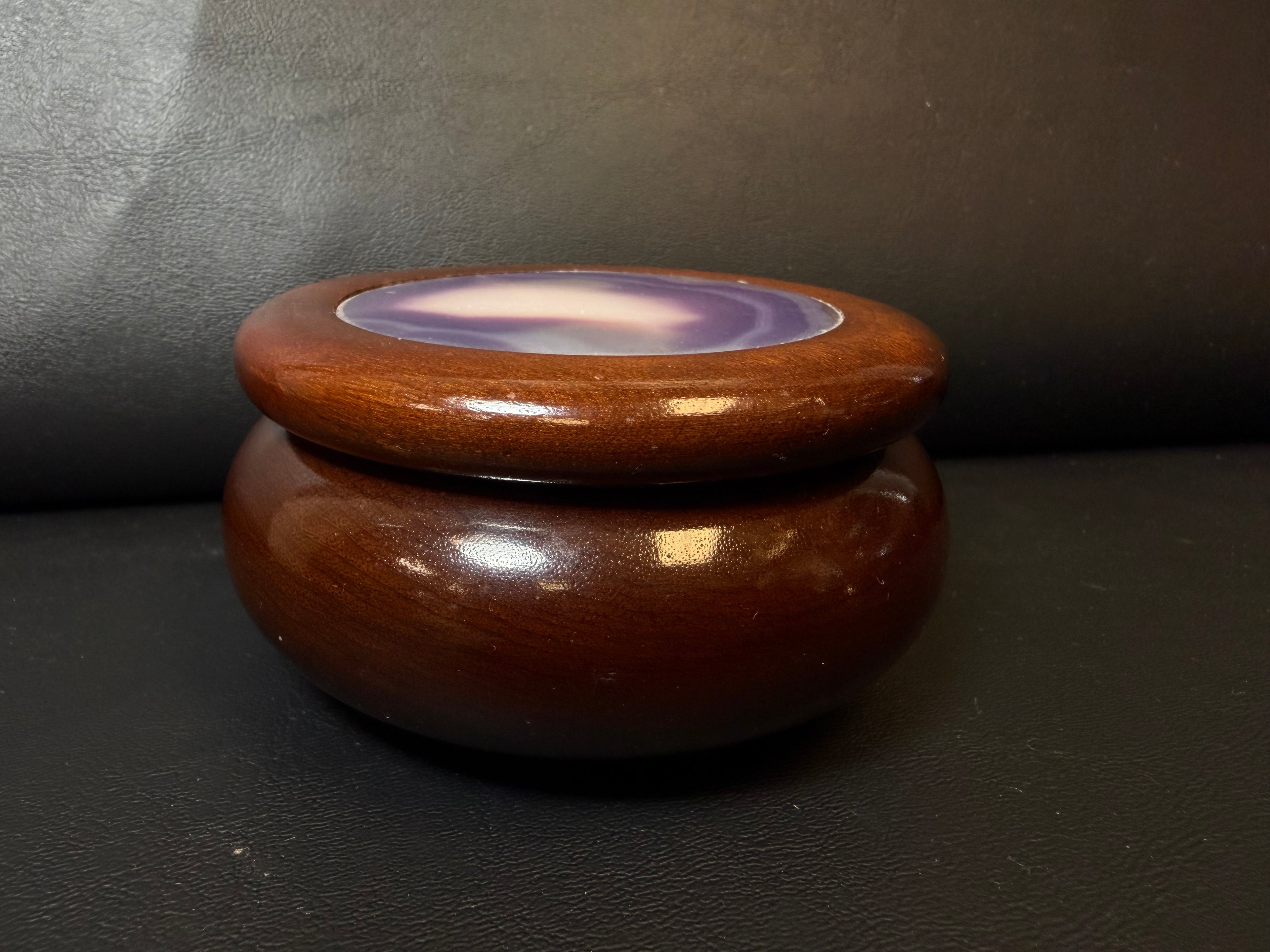 Vintage Brazilian Wood & Polished Agate Inlay Trinket Box – Mid-Century Jewelry/Keepsake Case