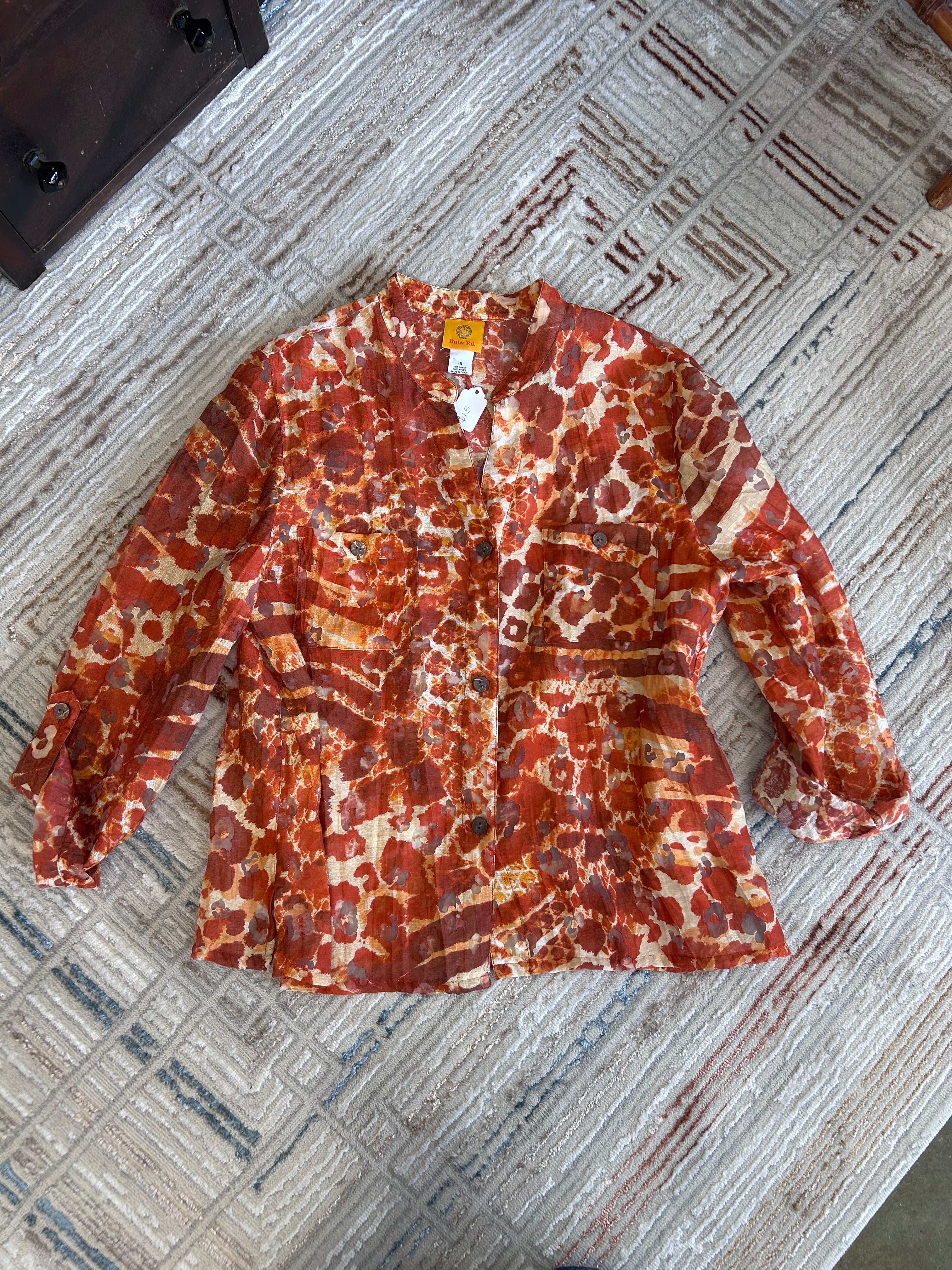Ruby Rd. Sheer Button Down Blouse