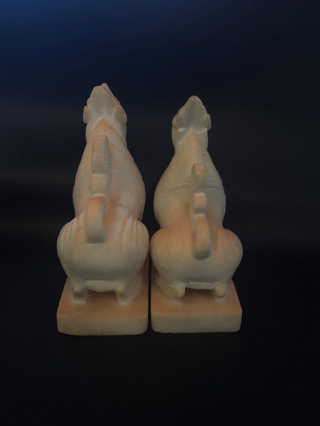 Pair of Hand-Carved Burmese White Marble Chinthe Statues