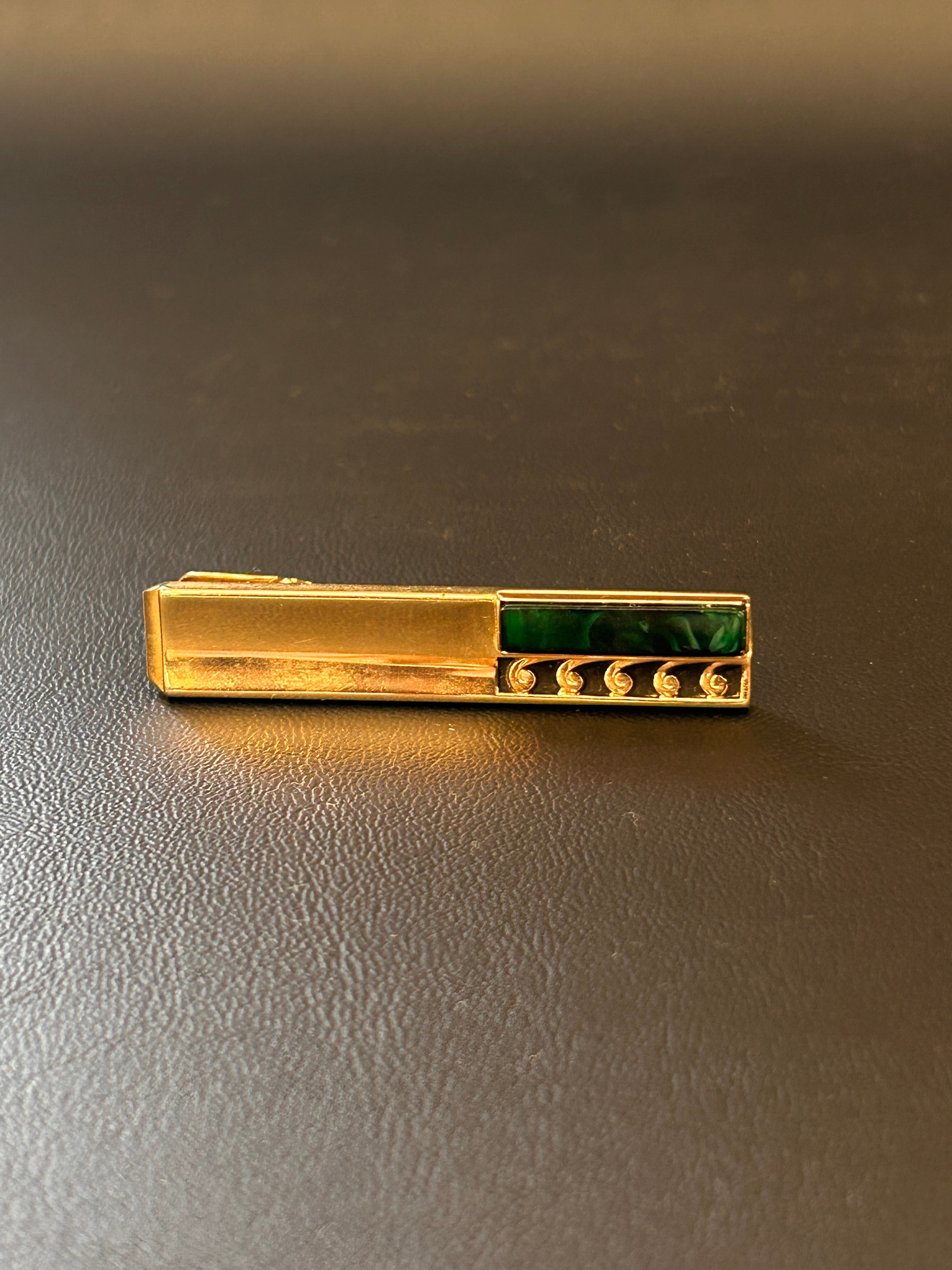 Vintage Anson Gold-Tone & Faux Malachite Tie Bar