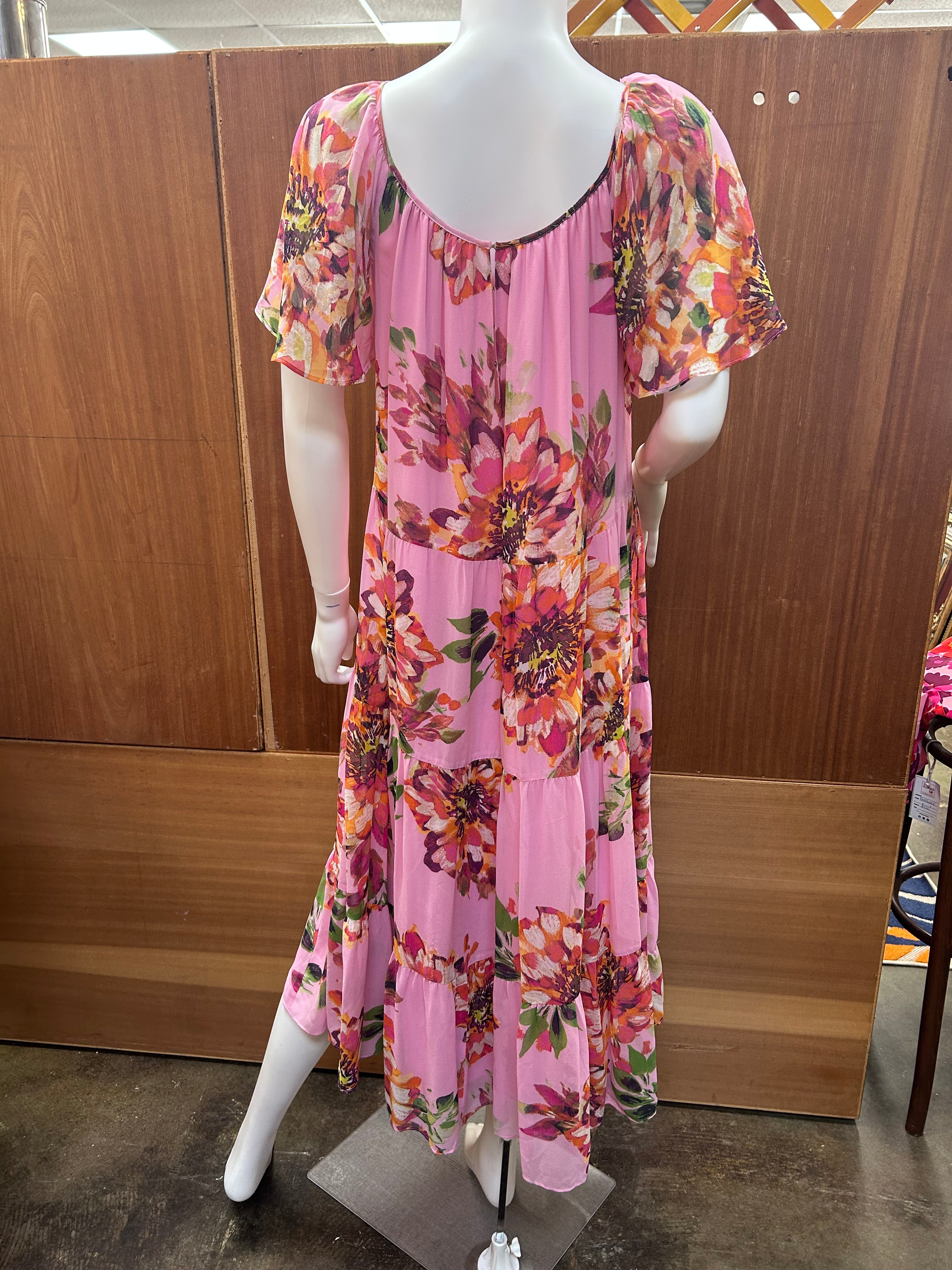 Trina Turk Road Trip Floral Silk A-line Tiered Midi Dress