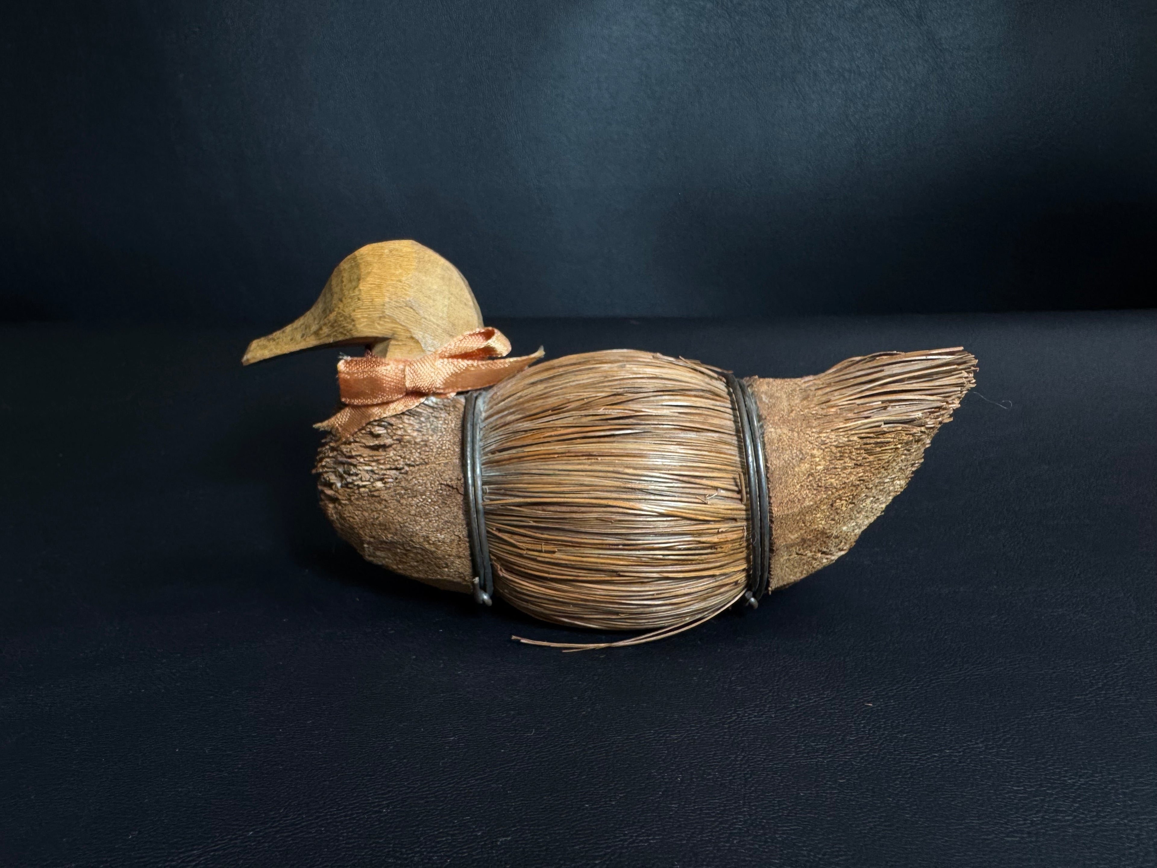 Vintage Handcrafted Pine Needle and Wood Duck Figurine