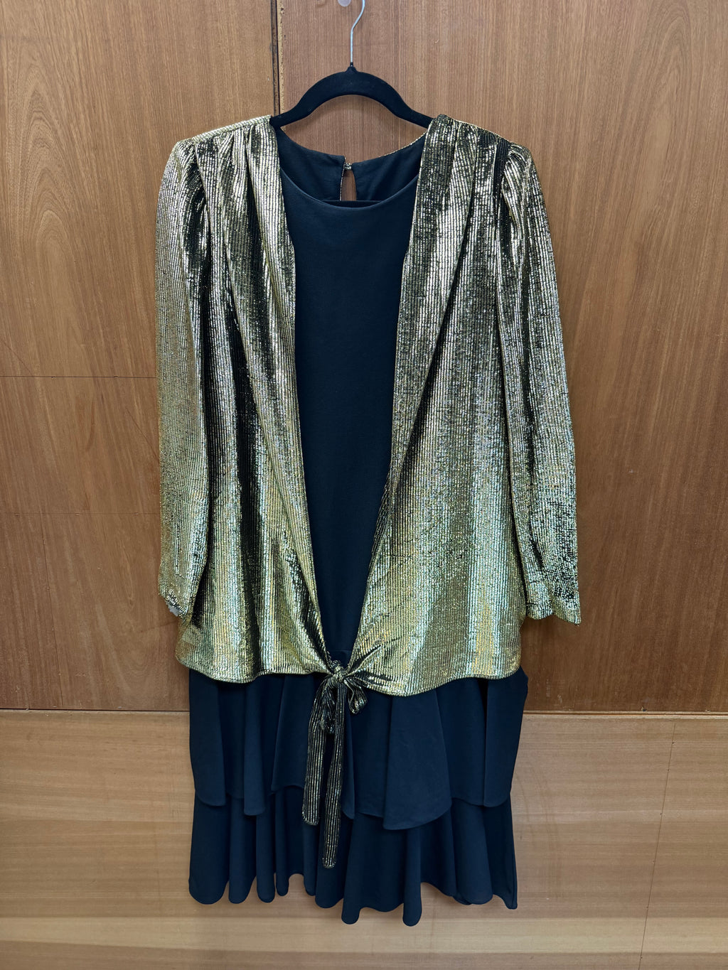 Vintage TJ Collection Metallic Gold & Black Tiered Evening Dress