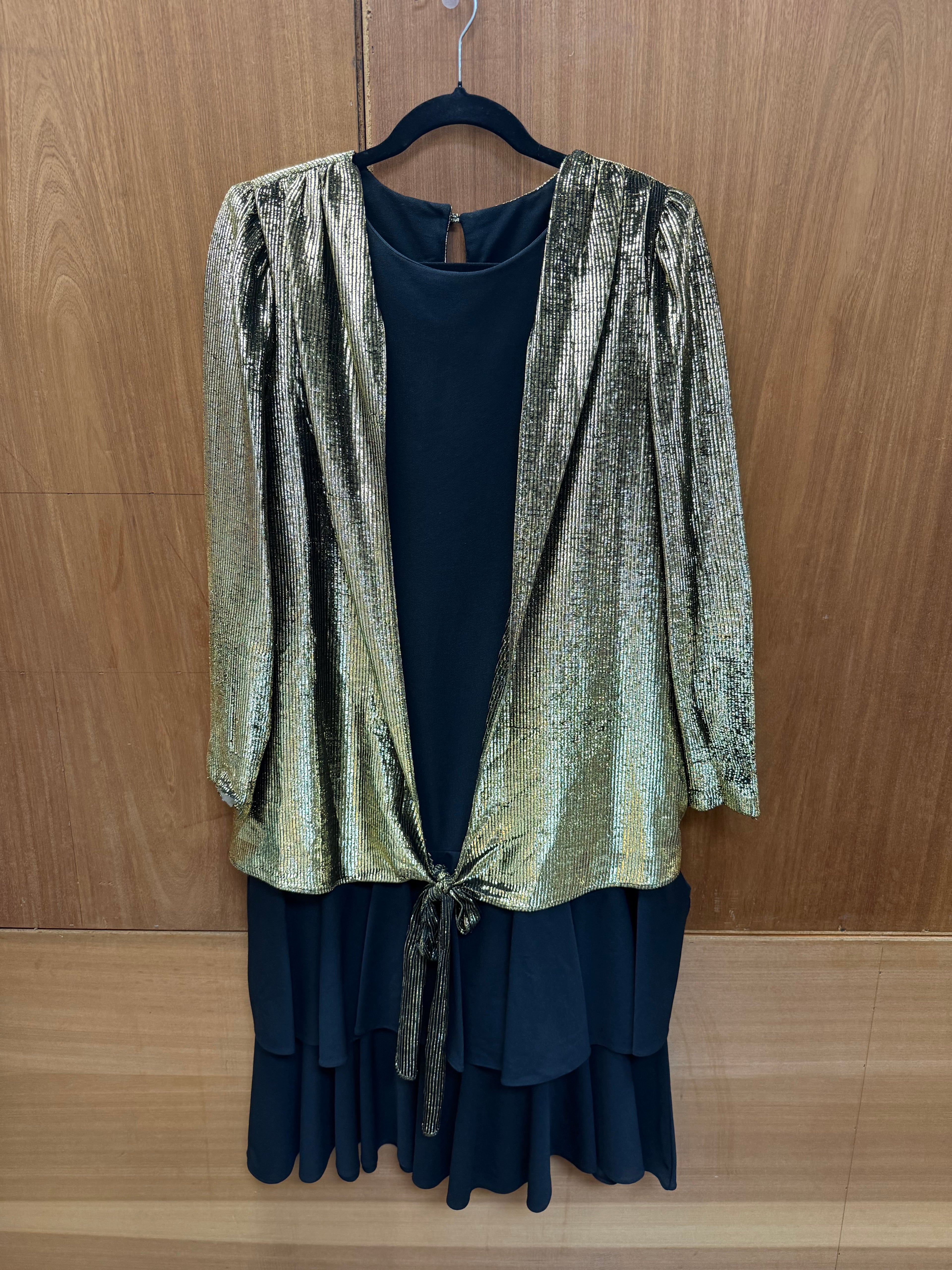 Vintage TJ Collection Metallic Gold & Black Tiered Evening Dress