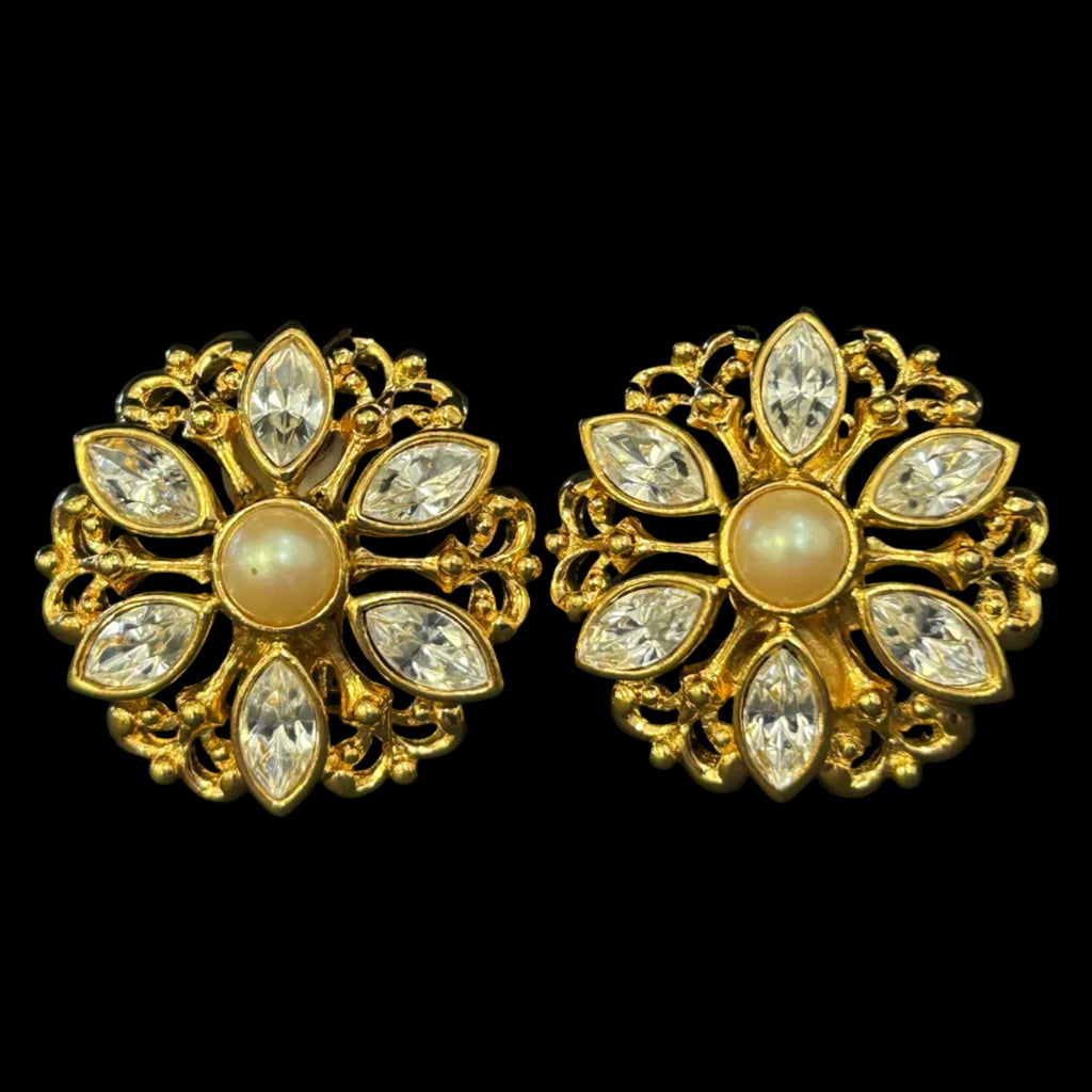 Avon Faux Pearl & Marquise Rhinestone Clip-On Earrings