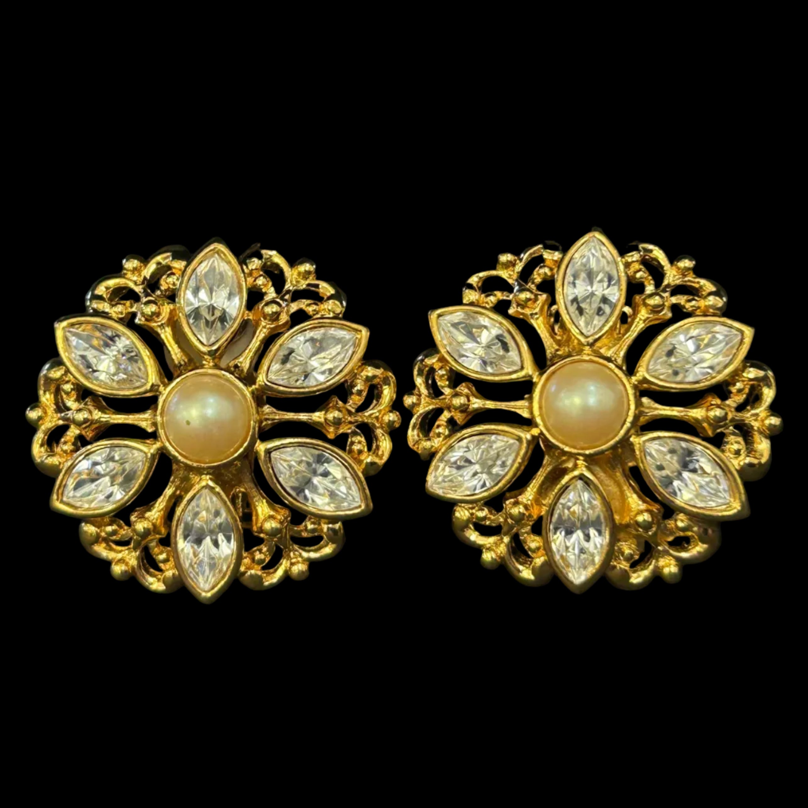 Avon Faux Pearl & Marquise Rhinestone Clip-On Earrings