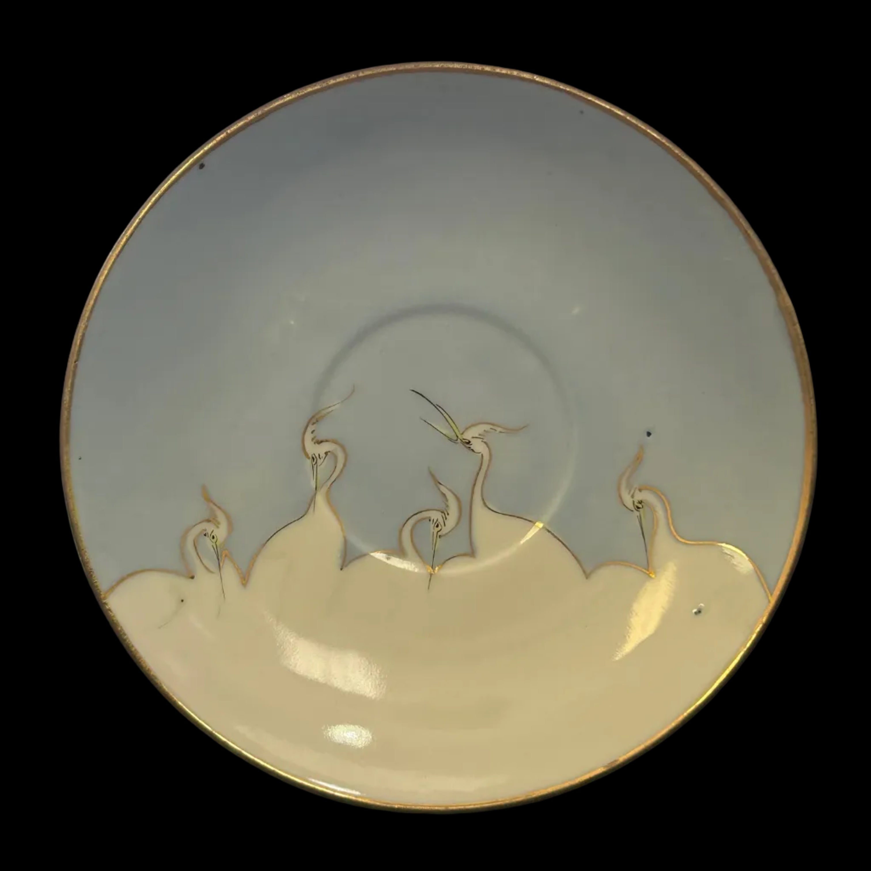 Vintage Shofu Japan Porcelain Saucer - Crane & Egret Motif