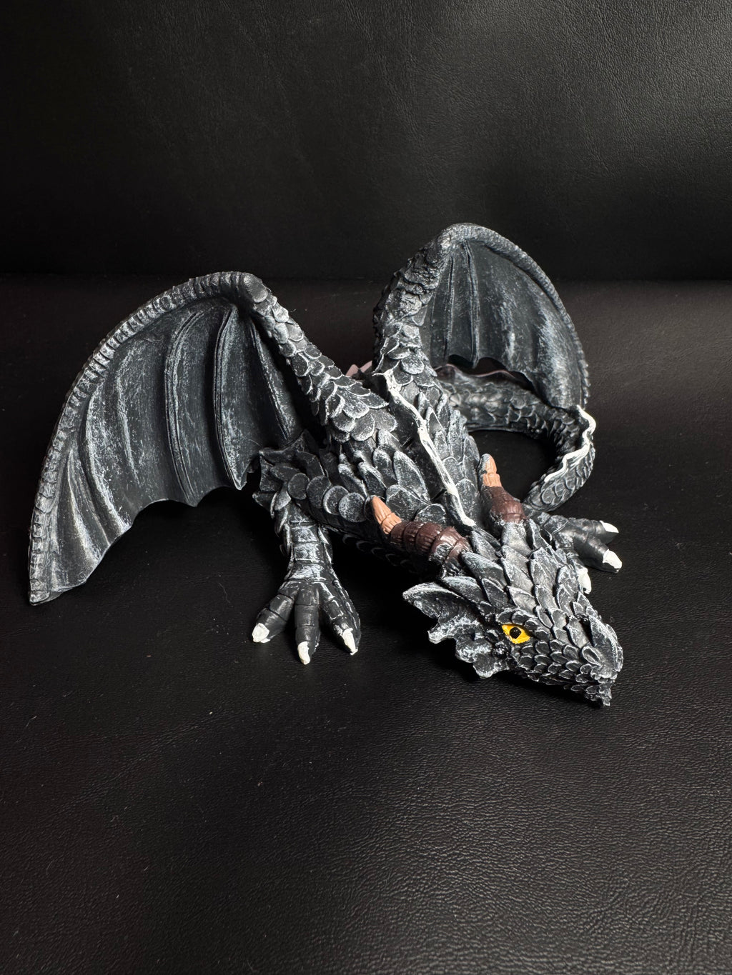 Gothic Black Dragon at Repose – Mythical Guardian Figurine