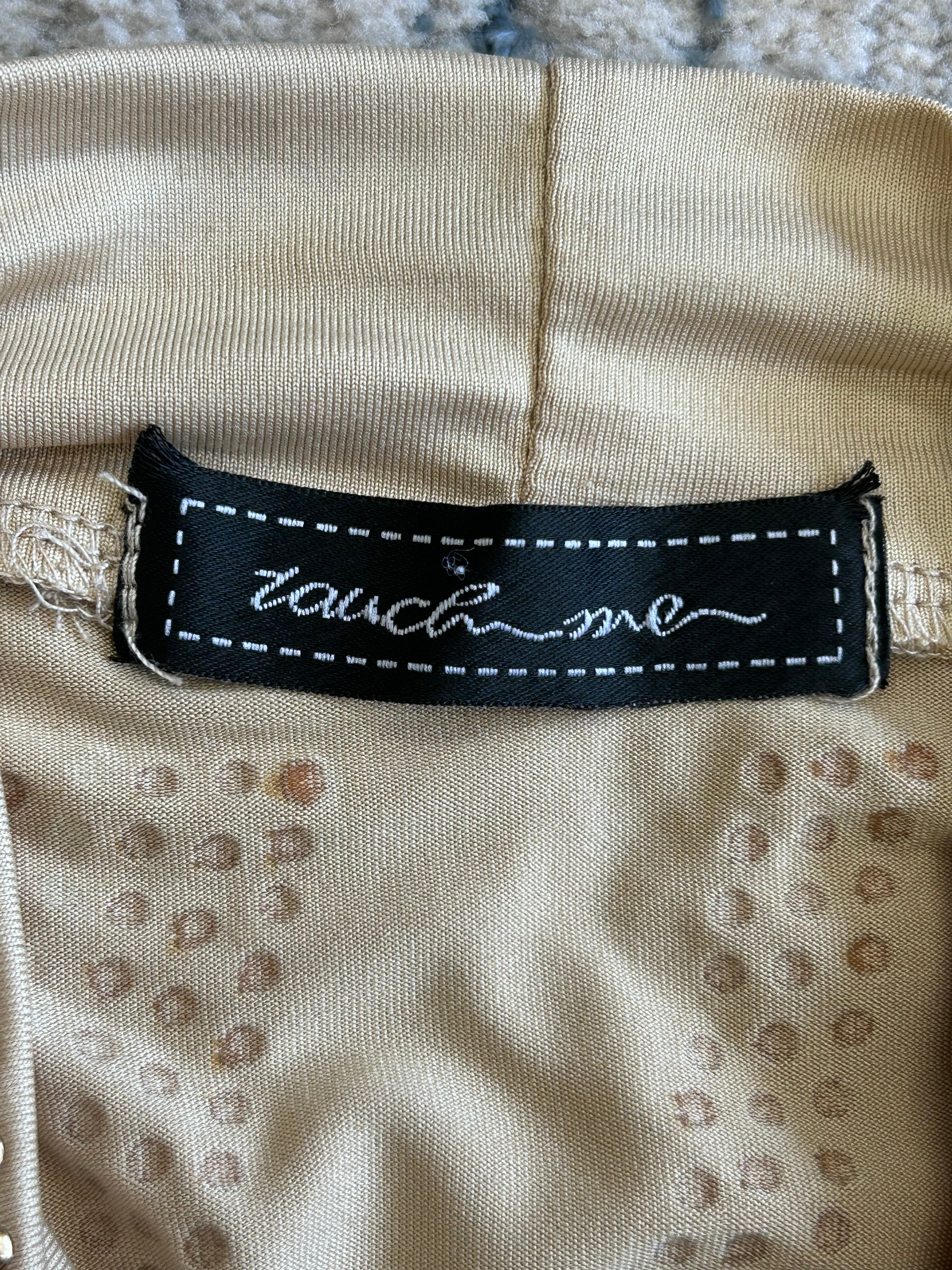 Touch Me Rhinestone Embellished Bodycon Mini Dress – Tan/Nude – Size Large