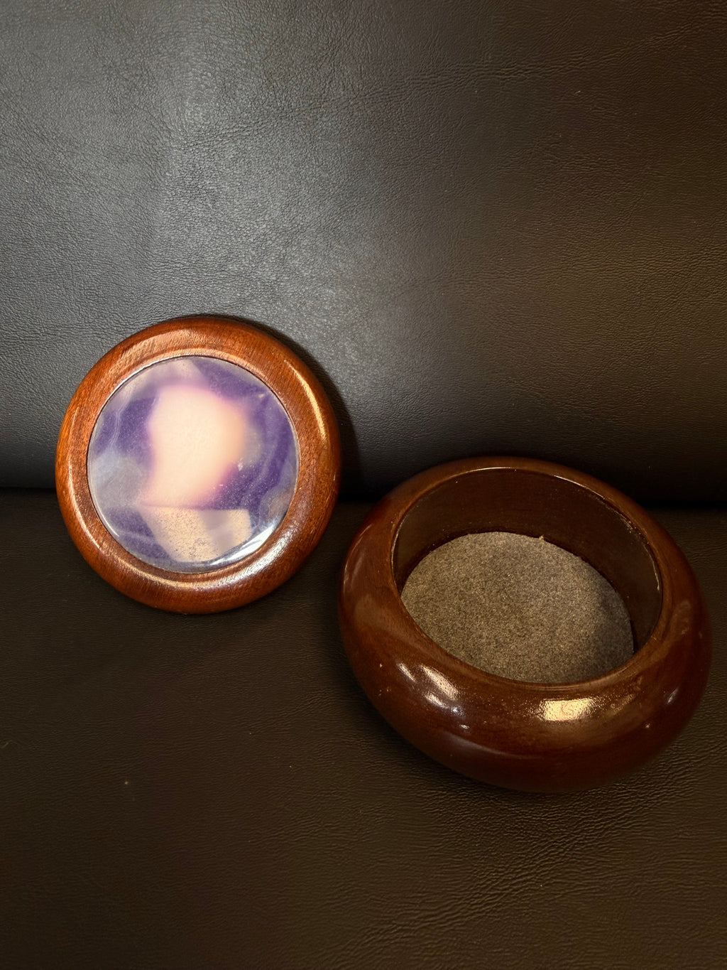 Vintage Brazilian Wood & Polished Agate Inlay Trinket Box – Mid-Century Jewelry/Keepsake Case