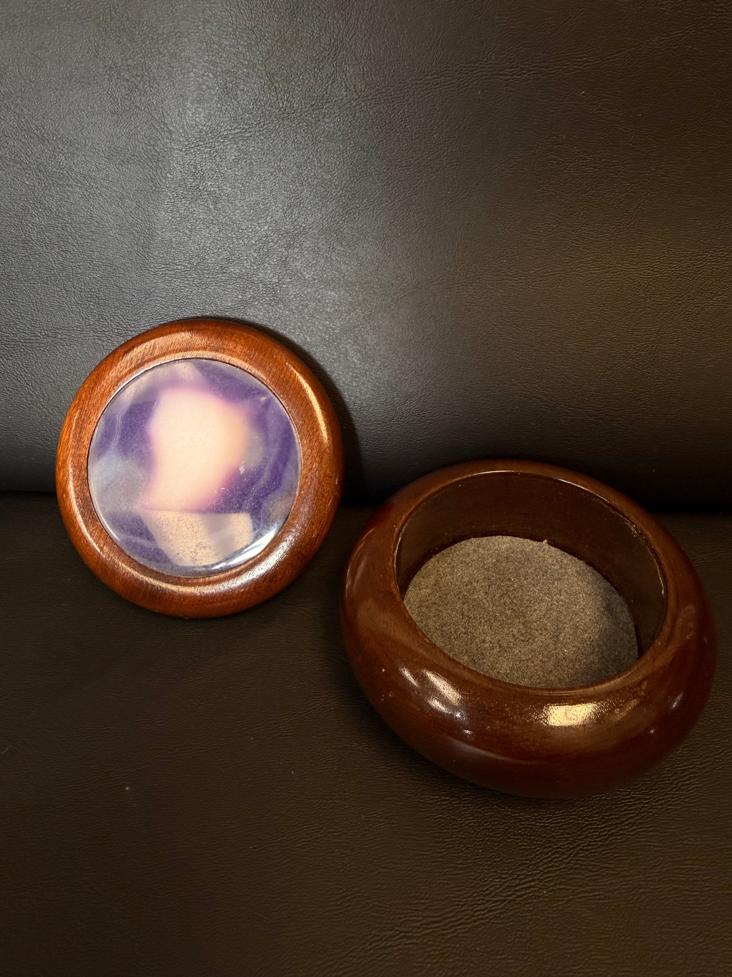 Vintage Brazilian Wood & Polished Agate Inlay Trinket Box – Mid-Century Jewelry/Keepsake Case