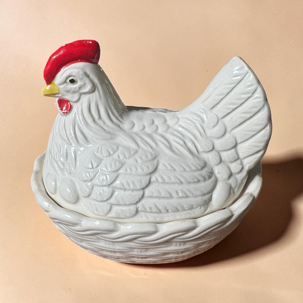 Vintage White Hen on Nest Covered Dish