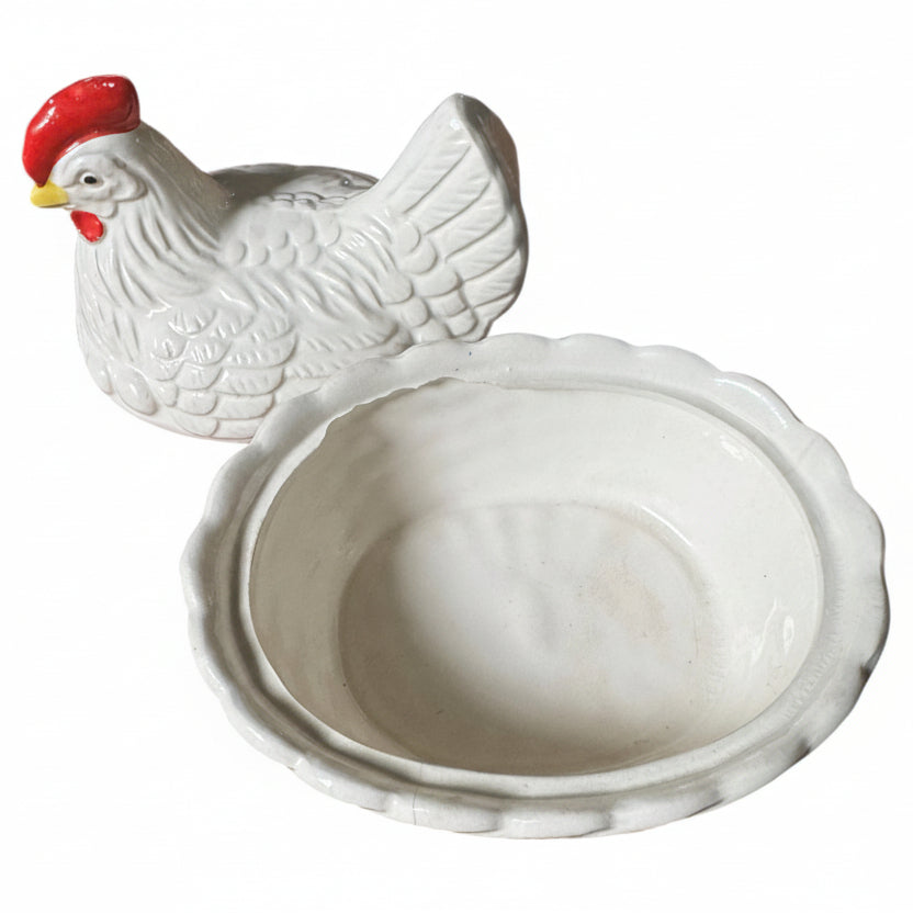 Vintage White Hen on Nest Covered Dish