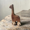 Vintage Wooden Dinosaur Pull Toy on Wheels