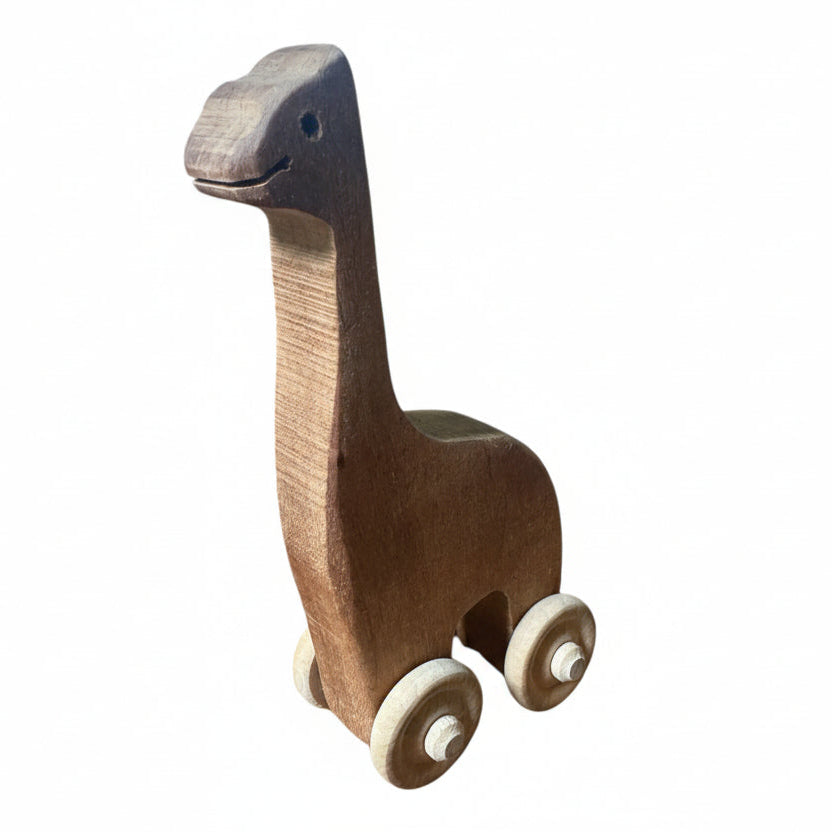 Vintage Wooden Dinosaur Pull Toy on Wheels