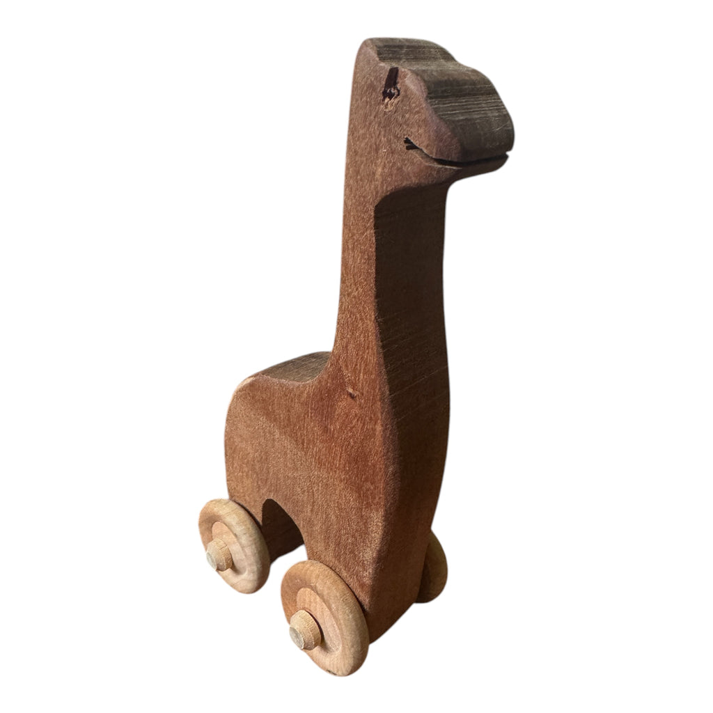 Vintage Wooden Dinosaur Pull Toy on Wheels
