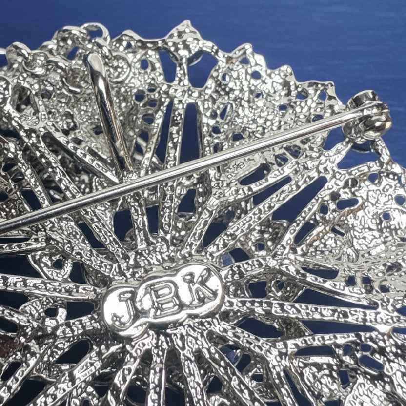 Camrose & Kross Rhinestone Brooch Pendant in Silver Tone, Amber and Champagne Crystals