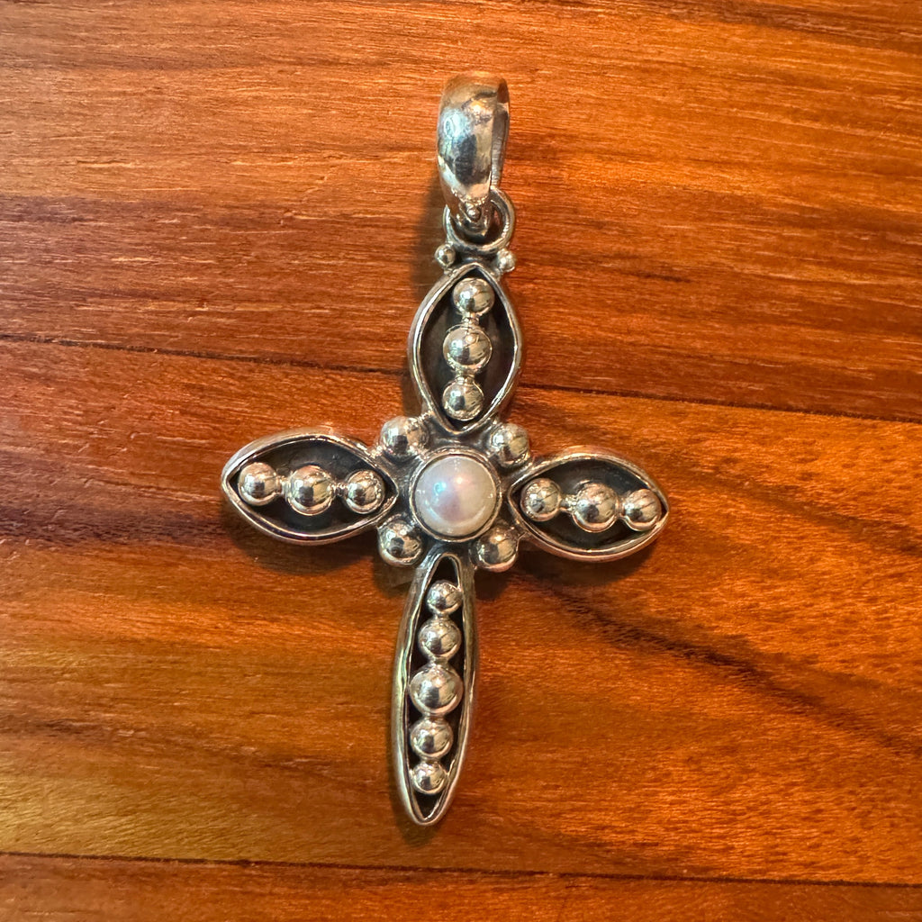 Sterling Silver Cross Pendant with Freshwater Pearl