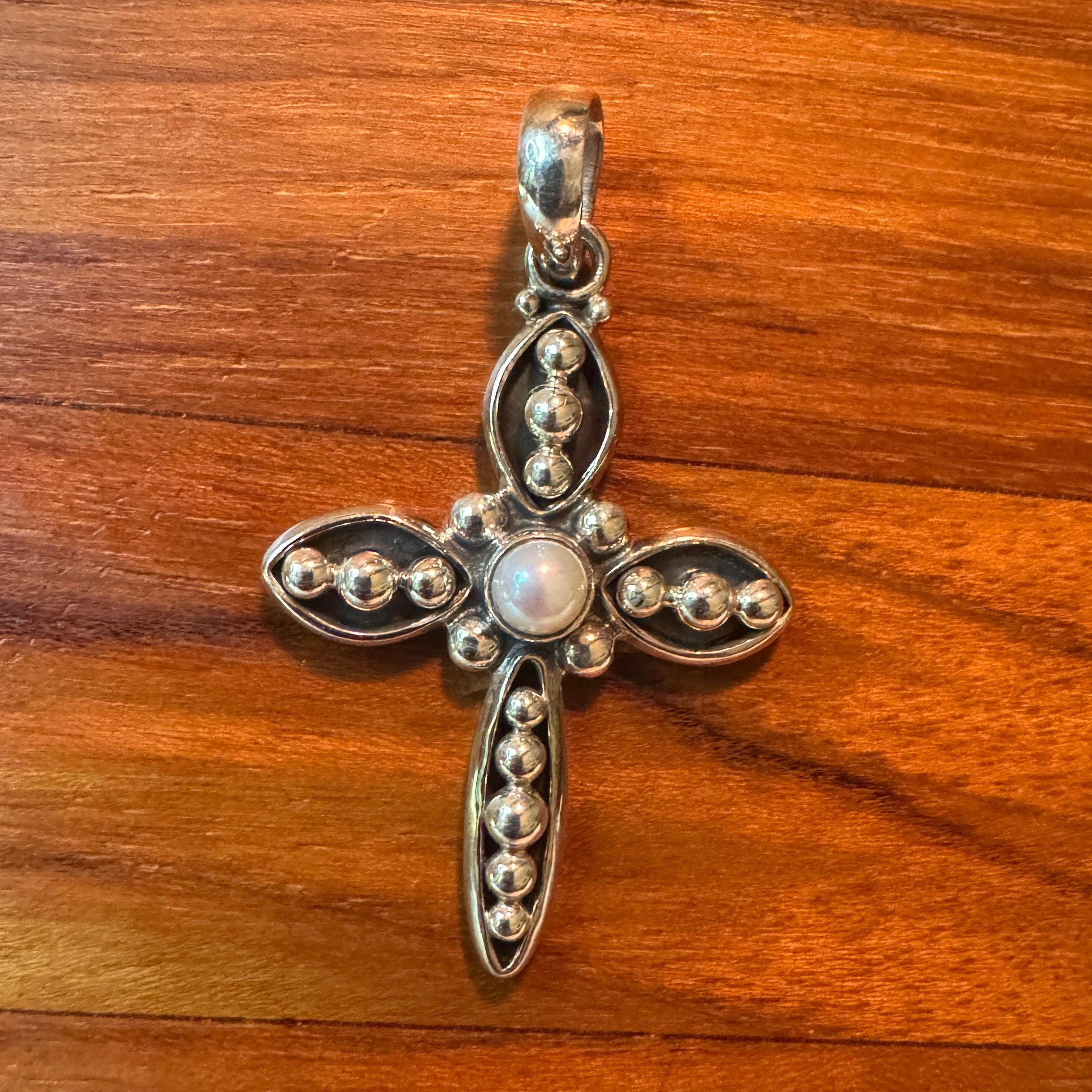 Sterling Silver Cross Pendant with Freshwater Pearl
