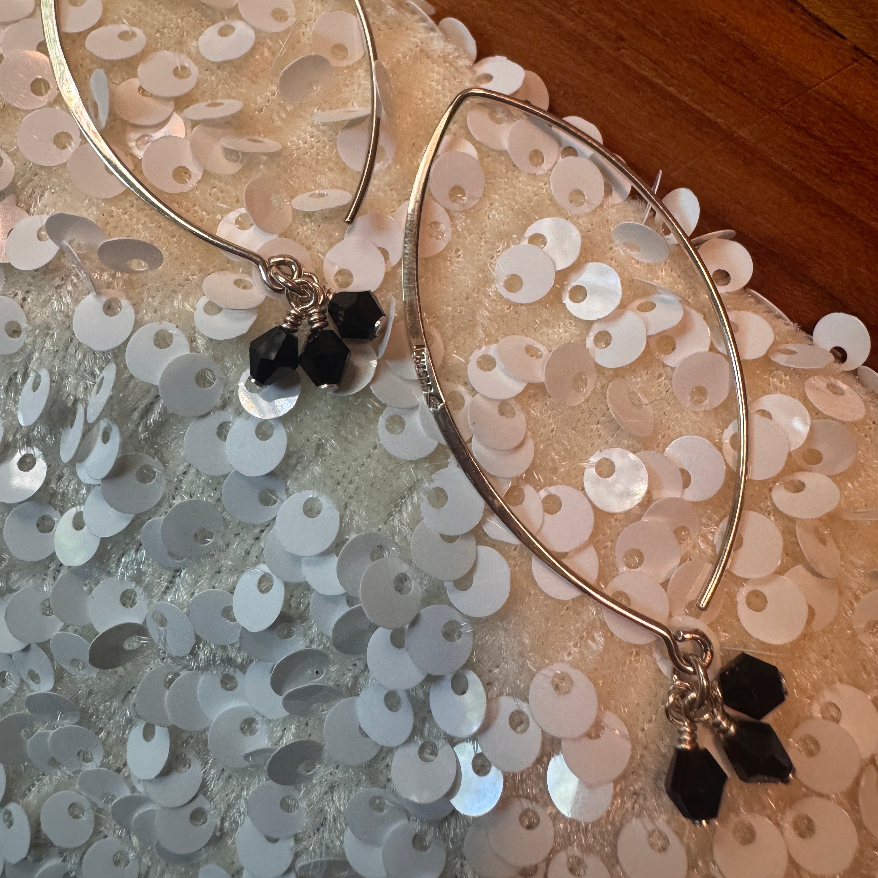 Signed Silpada Sterling Silver Dangle Earrings with Black Obsidian