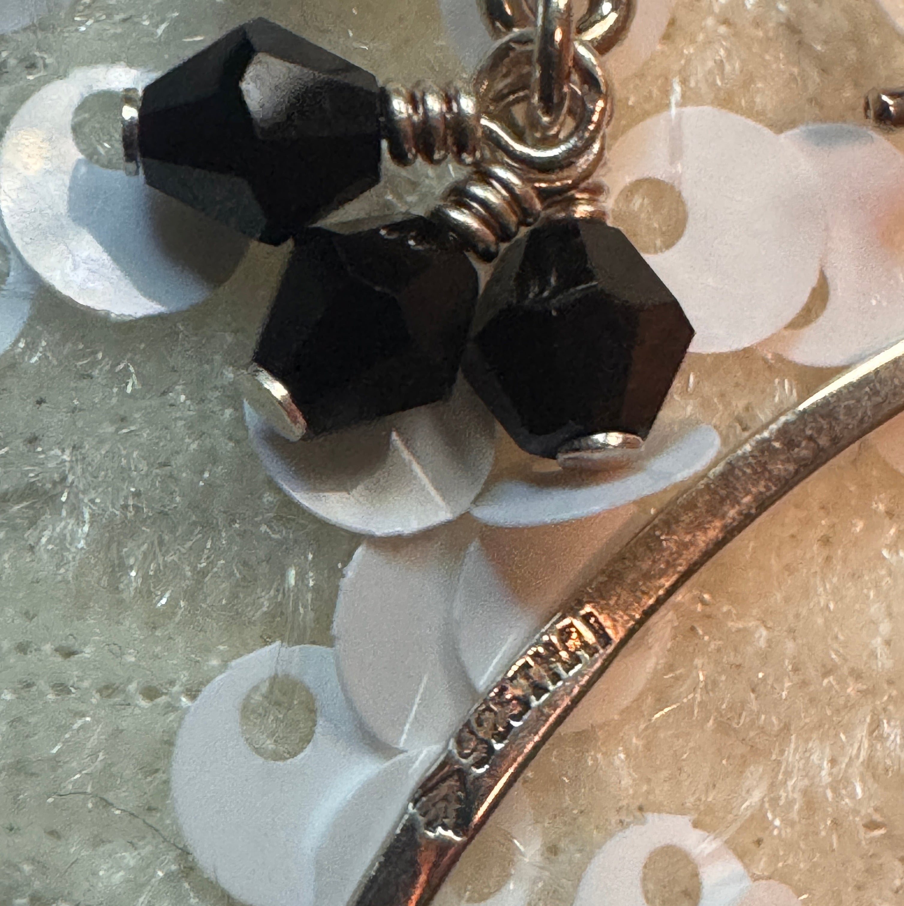 Signed Silpada Sterling Silver Dangle Earrings with Black Obsidian