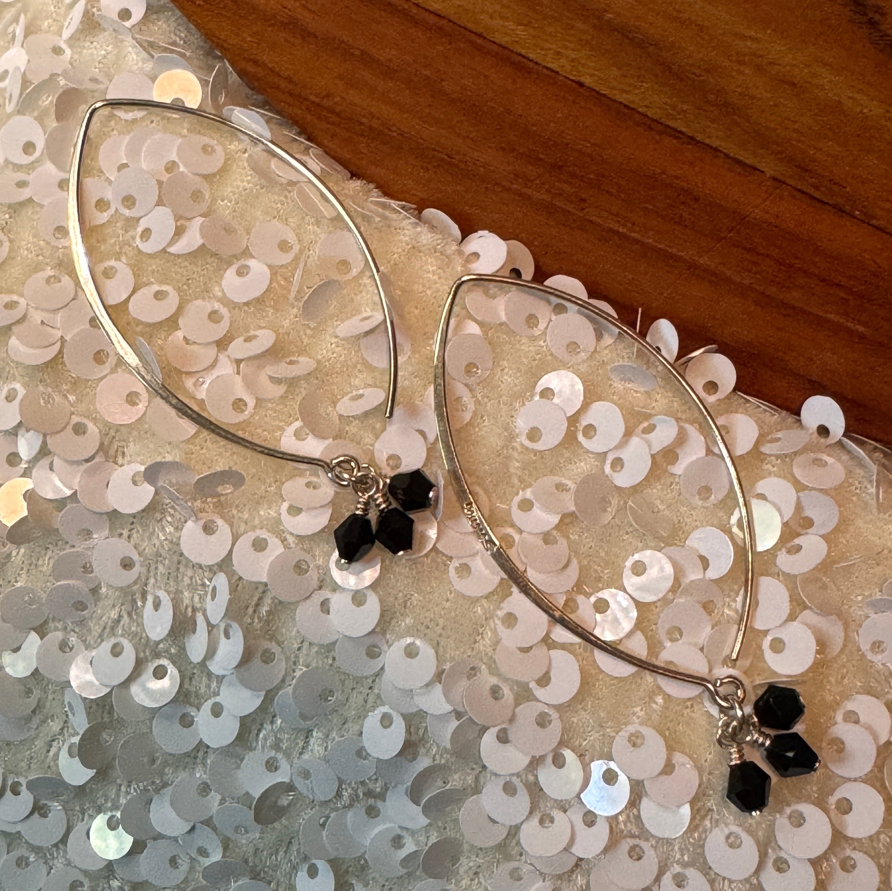 Signed Silpada Sterling Silver Dangle Earrings with Black Obsidian