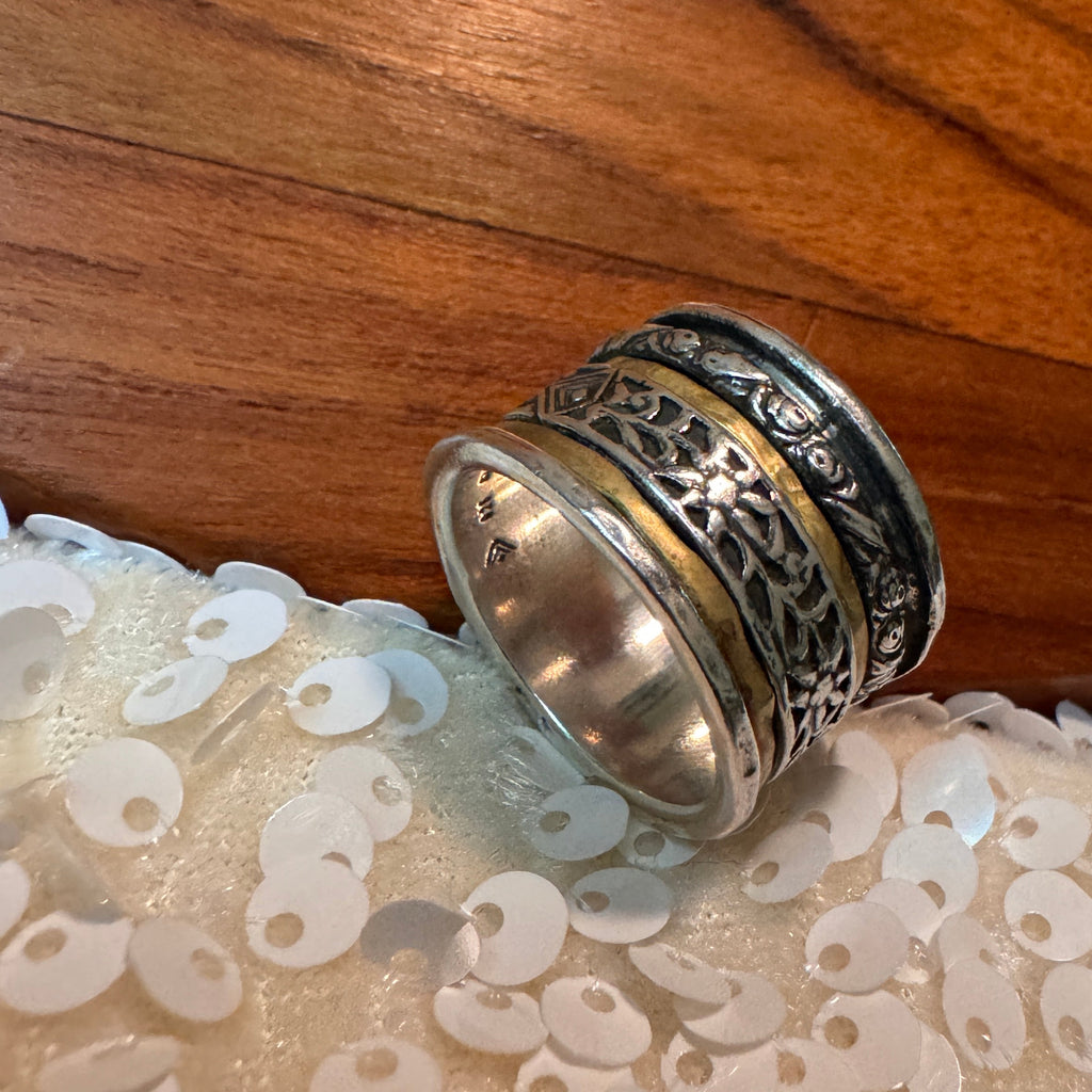 Floral Spinner Ring A4737 | 925 Sterling Silver Anxiety Band